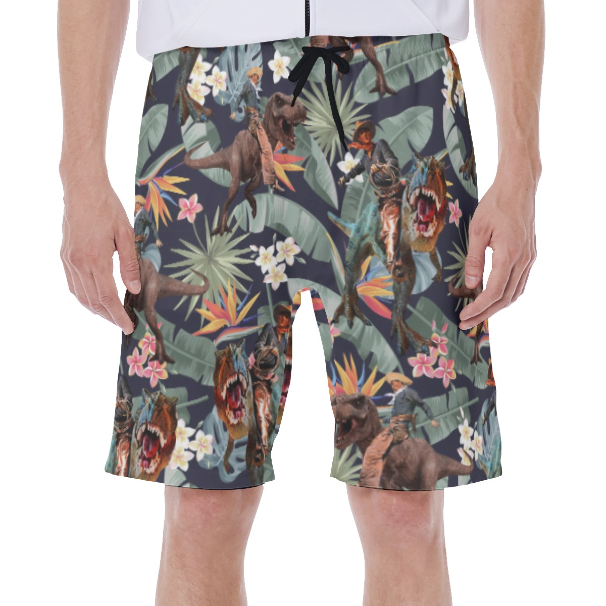 Tropical Dinosaur Cowboy Hawaiian Swim Trunks For Men - variant image 1