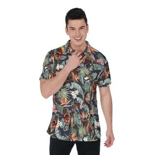 Funny Cowboy Riding Dinosaur Tropical Hawaiian Polo Shirt For Men