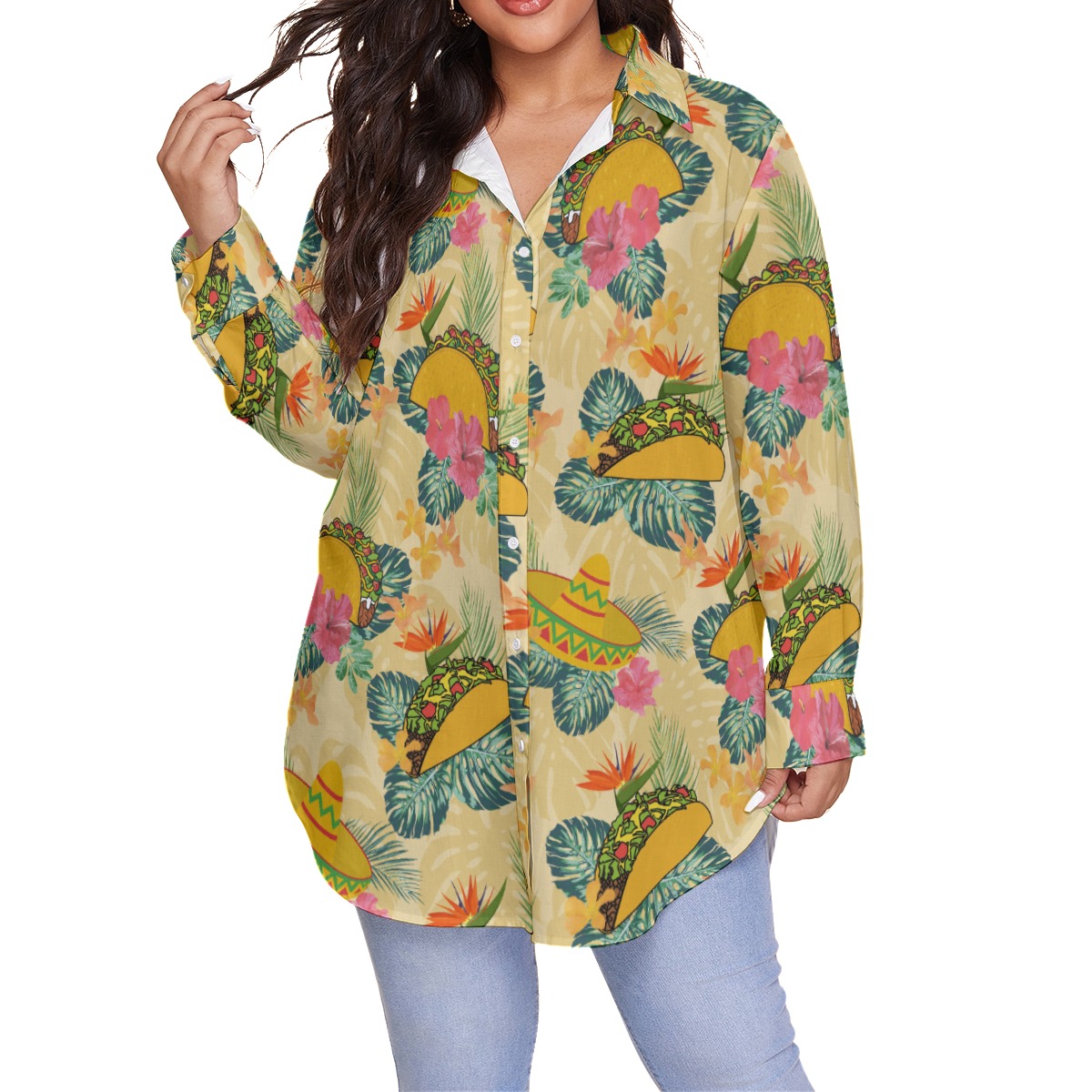 Hibiscus Taco Yellow Aloha Plus Size Shirt - variant image 1