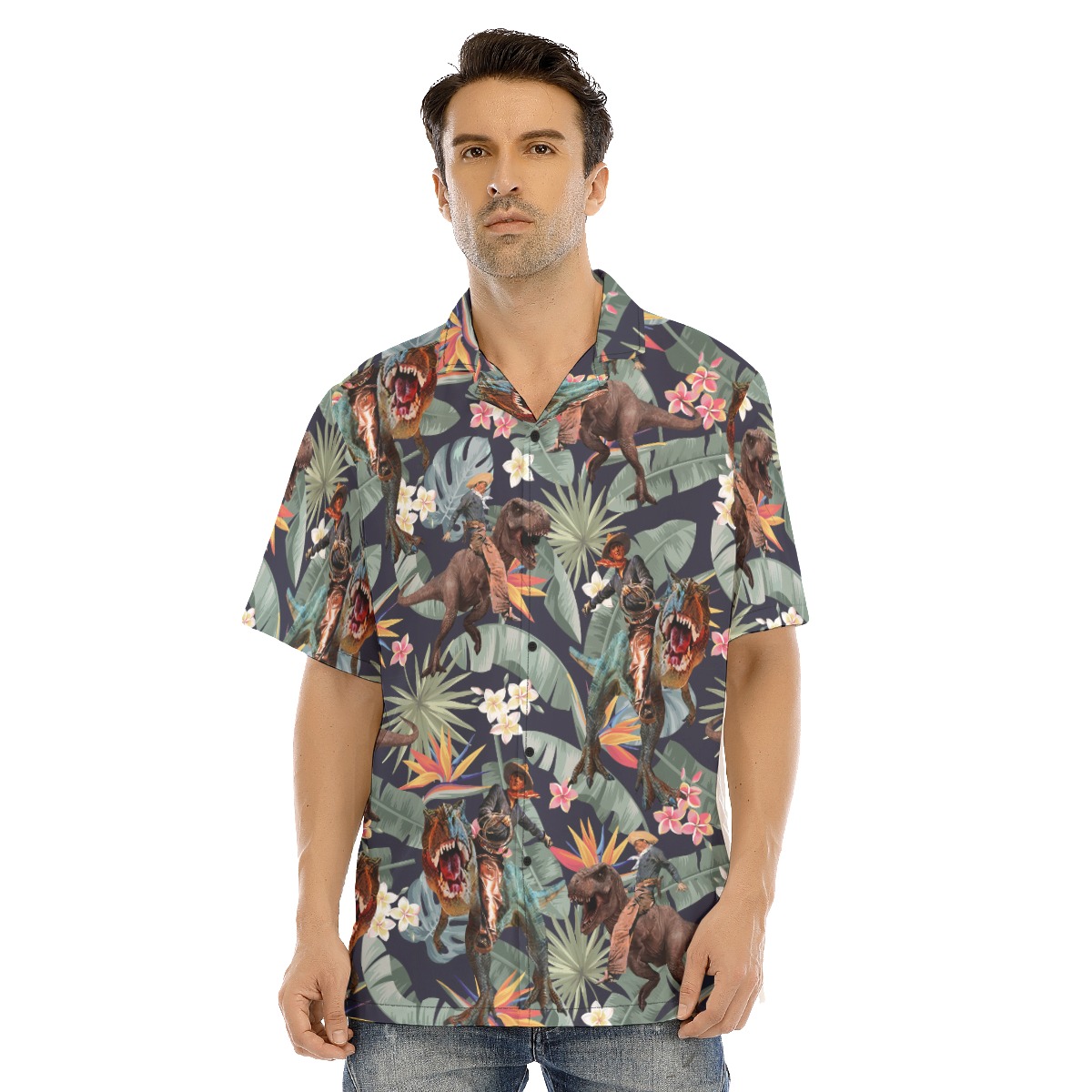 Funny Cowboy Dinosaur Tropical Hawaiian Shirt - variant image 1