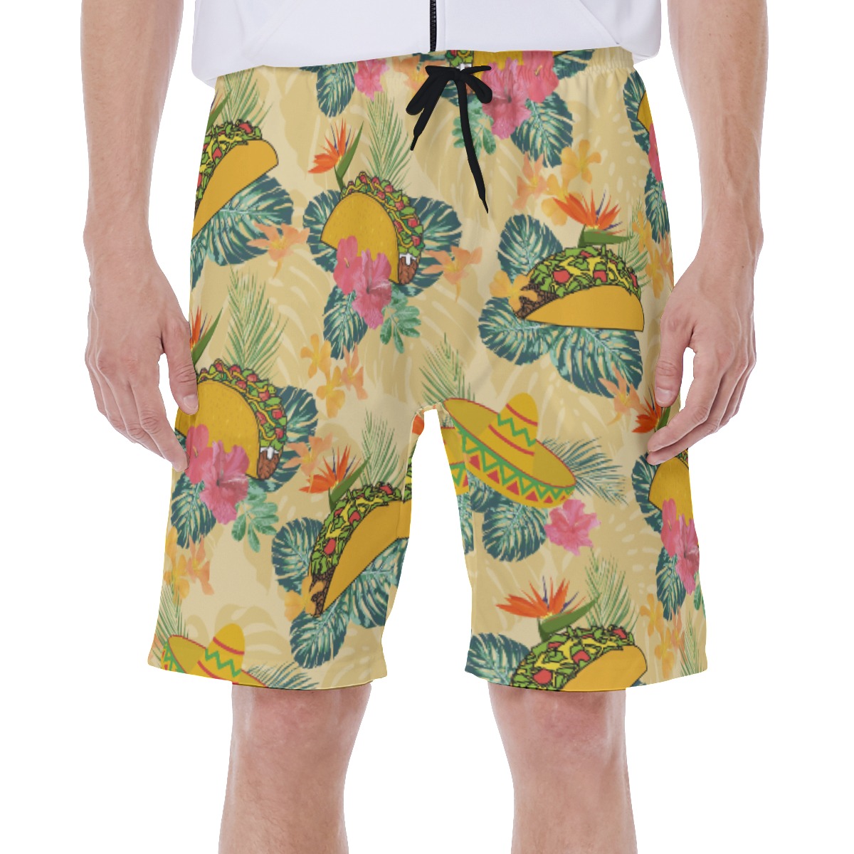 Floral Hibiscus Taco Yellow Hawaiian Swim Trunks For Men - variant image 1