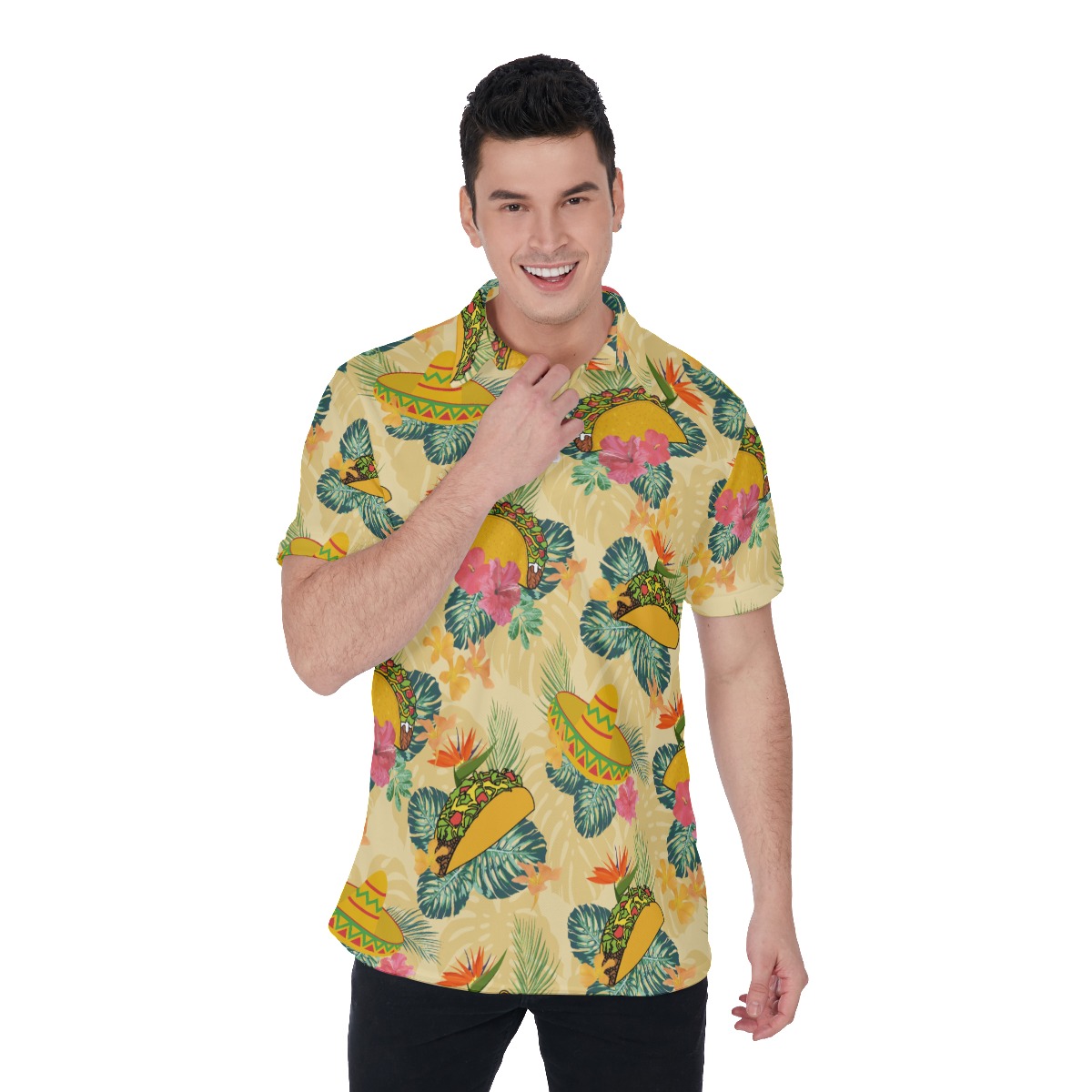 Floral Taco Hawaiian Golf Polo Shirt - variant image 1