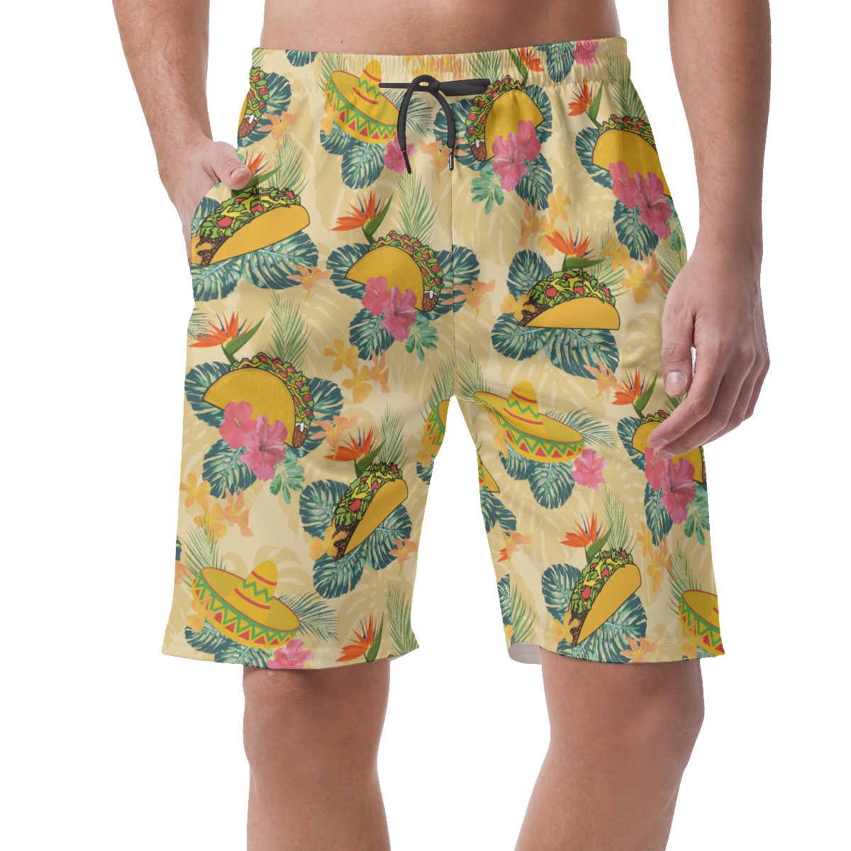 Yellow Taco Hibiscus Hawaiian Beach Shorts For Men - variant image 1