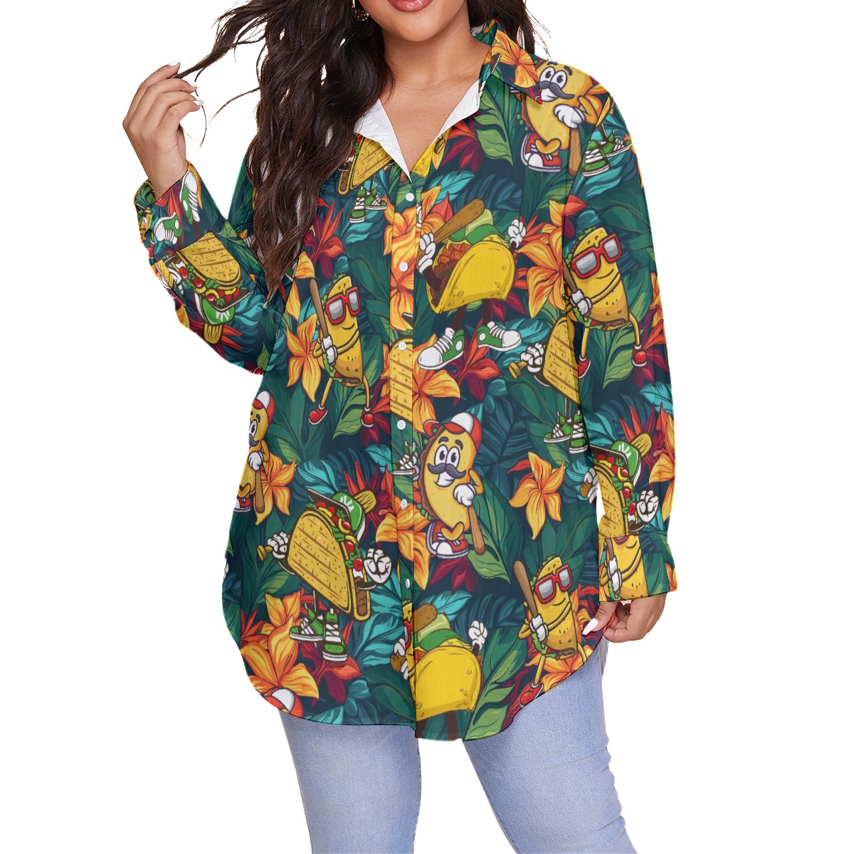 Funny Taco Baseball Floral Hawaiian Plus Size Shirt For Women - variant image 1