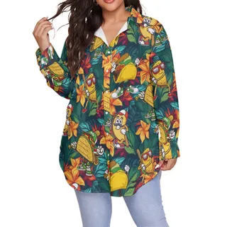 Funny Taco Baseball Floral Hawaiian Plus Size Shirt For Women