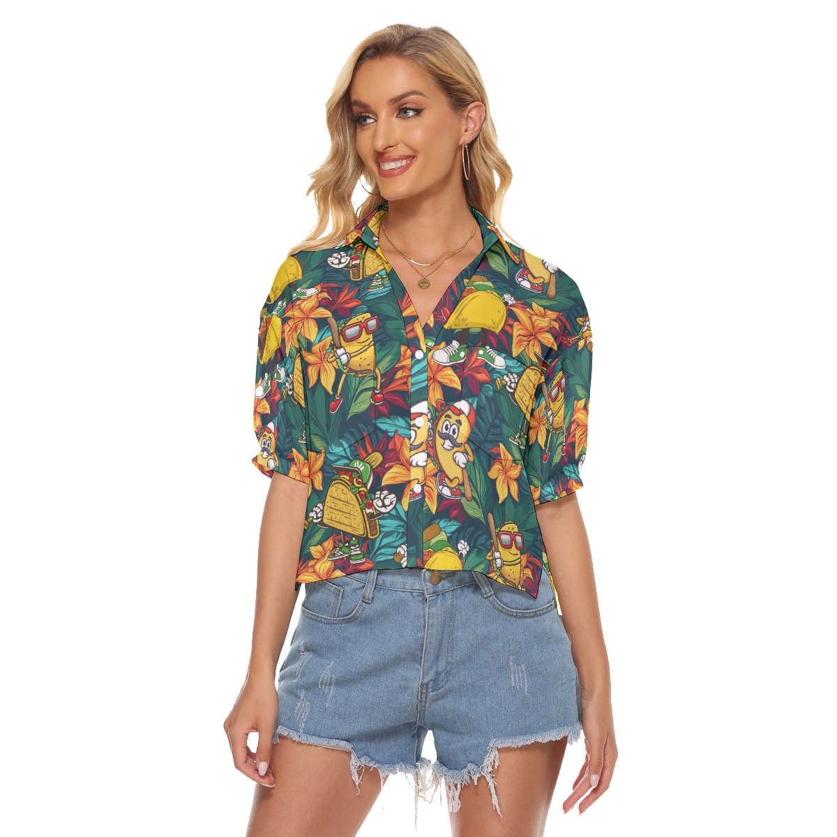 Floral Baseball Taco Funny Aloha Crop Top Shirt For Women - variant image 1