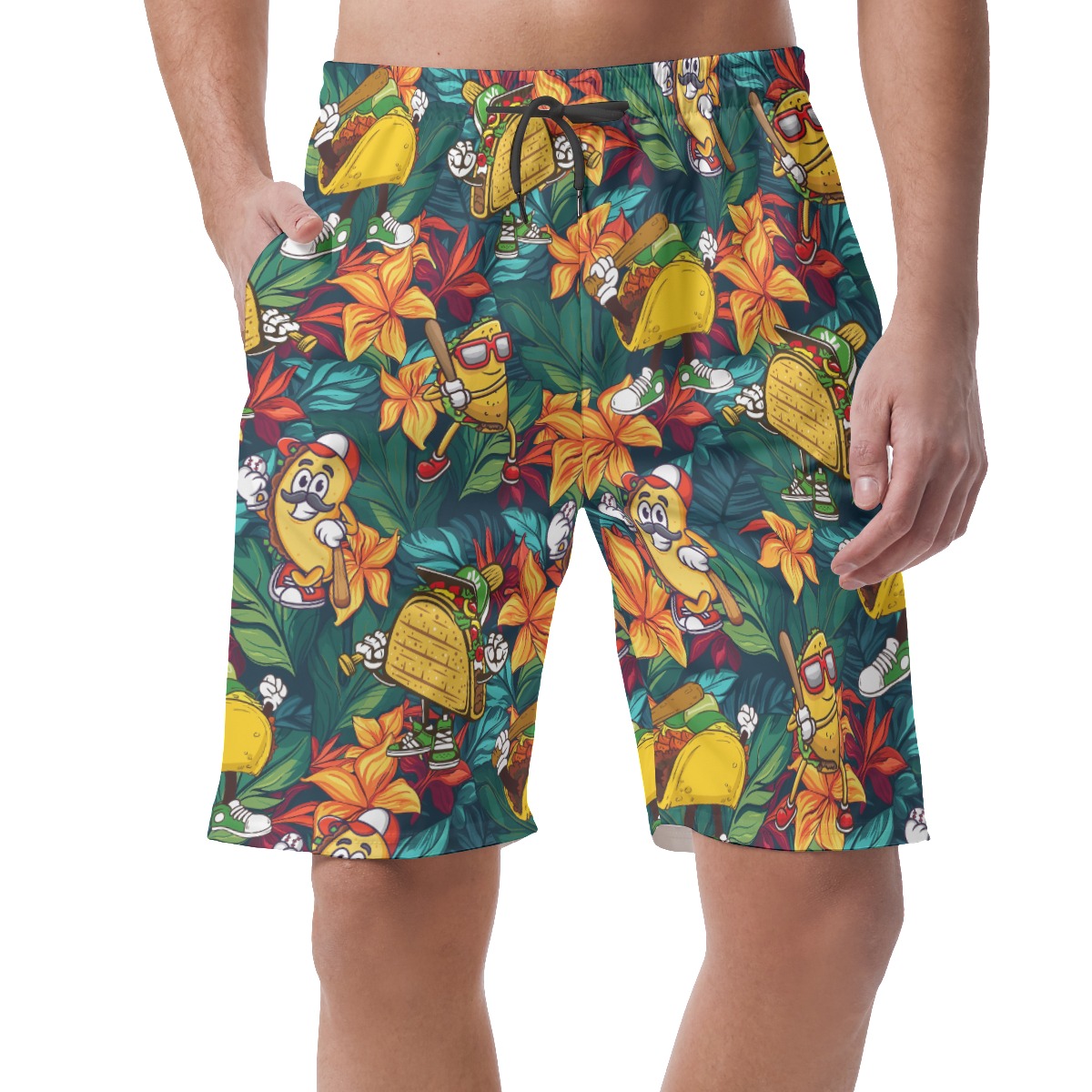 Funny Taco Baseball Floral Hawaiian Beach Shorts For Men - variant image 1
