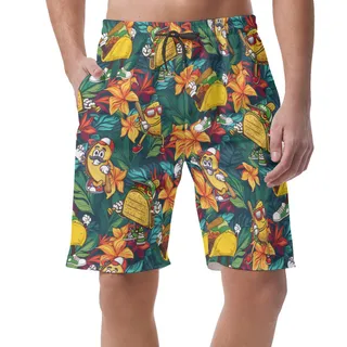 Funny Taco Baseball Floral Hawaiian Beach Shorts For Men