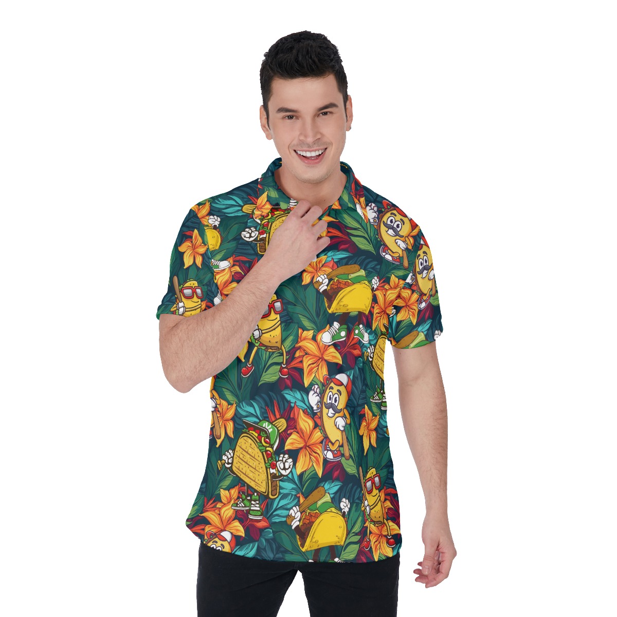 Floral Baseball Taco Hawaiian Polo Shirt For Men - variant image 1