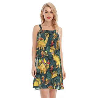 Funny Dinosaur Taco Tropical Aloha Cami Dress For Women