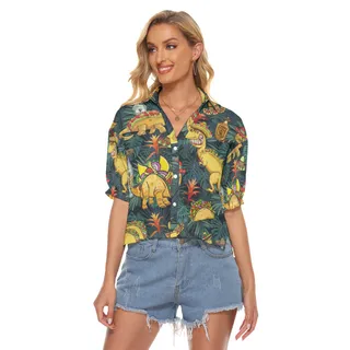Funny Taco Dinosaur Tropical Aloha Crop Top Shirt For Women