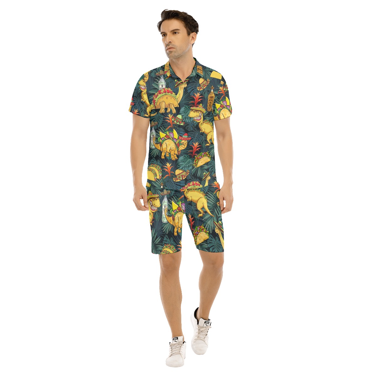 Funny Taco Dinosaur Tropical Hawaiian Shirt And Matching Shorts For Men - variant image 1