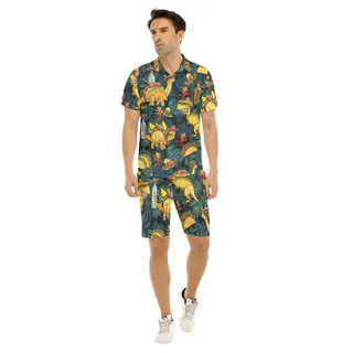 Funny Taco Dinosaur Tropical Hawaiian Shirt And Matching Shorts For Men