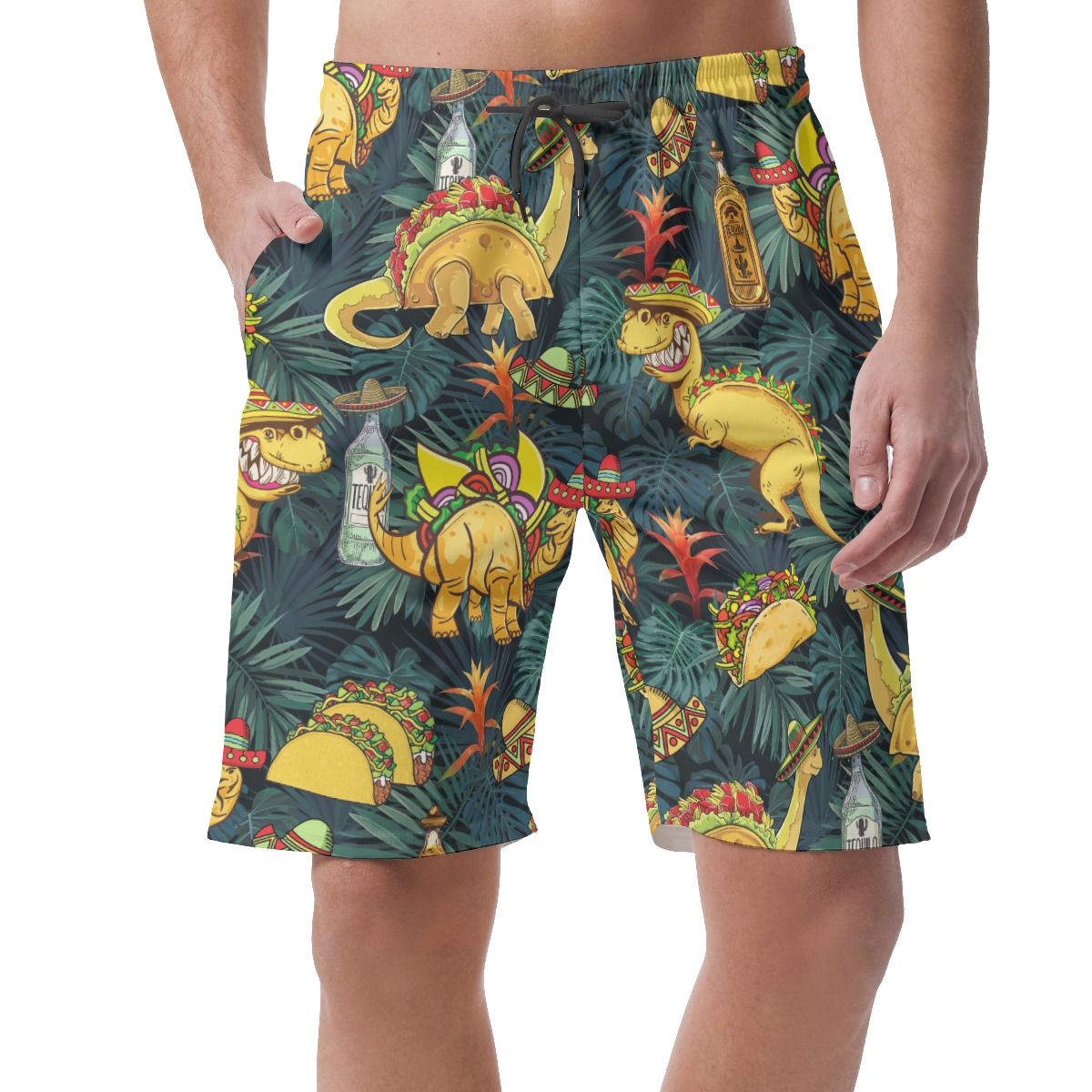 Tropical Dinosaur Taco Hawaiian Beach Shorts For Men - variant image 1