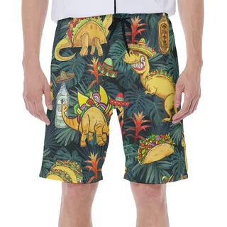 Funny Taco Dinosaur Tropical Hawaiian Swim Trunks For Men
