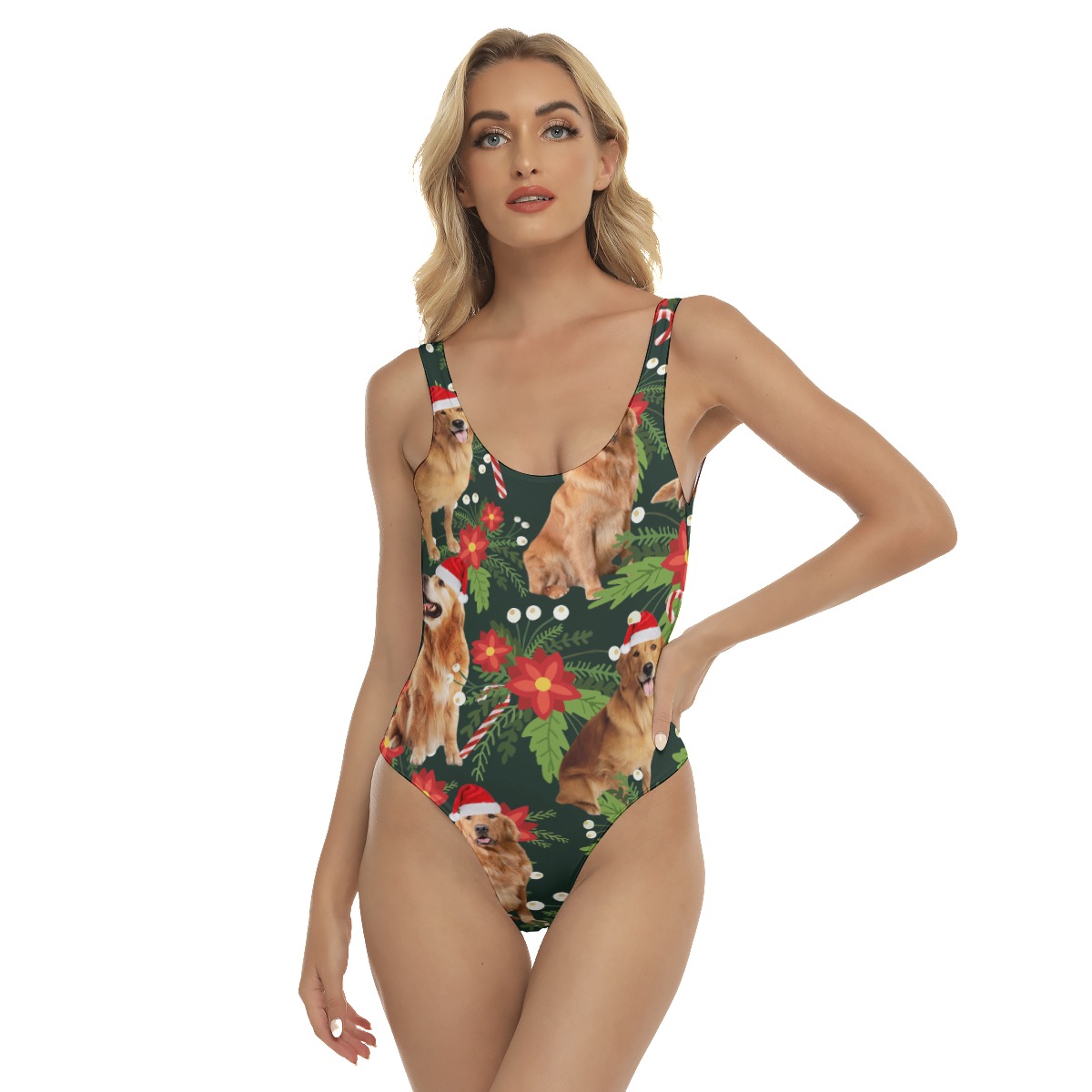 Funny Tropical Golden Retrieve Christmas Hawaiian Swimsuit For Women - variant image 1