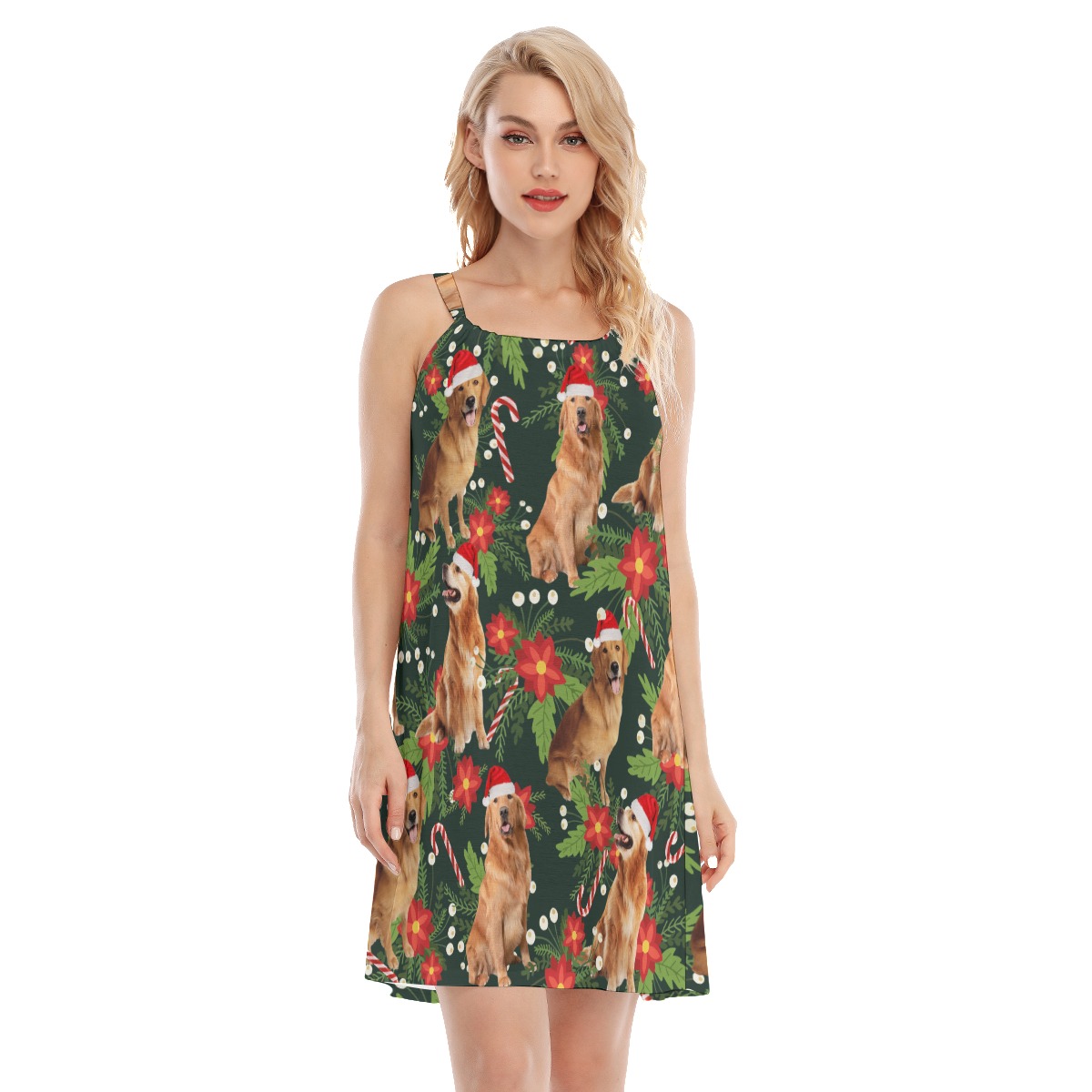 Floral Christmas Golden Retrieve Hawaiian Dress For Women - variant image 1