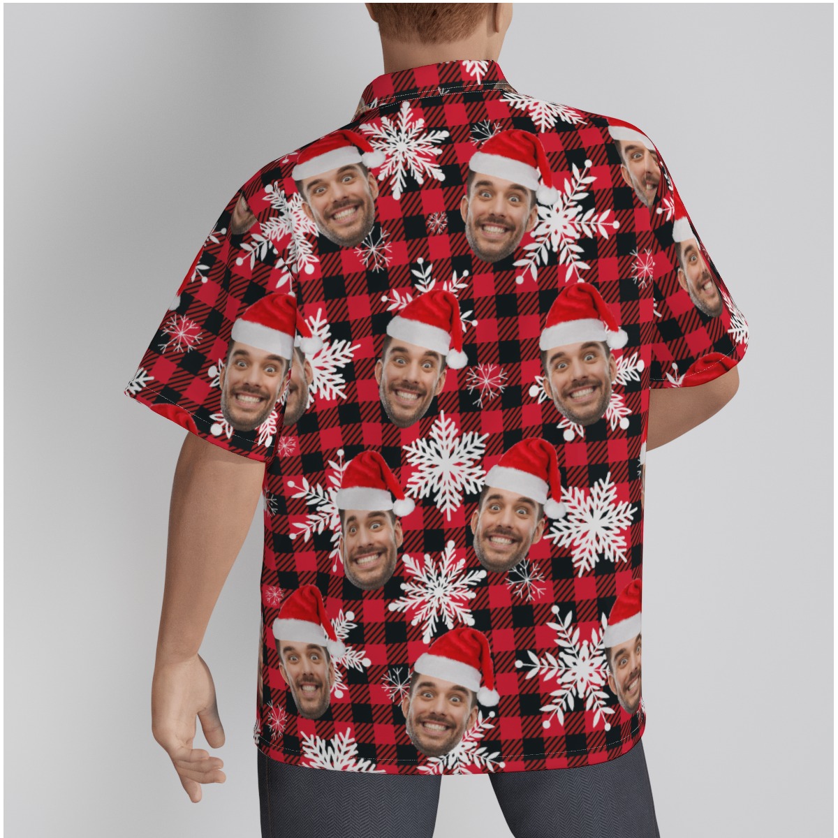 Festive Custom Face Christmas Hawaiian Shirt Christmas Hat Buffalo Plaid