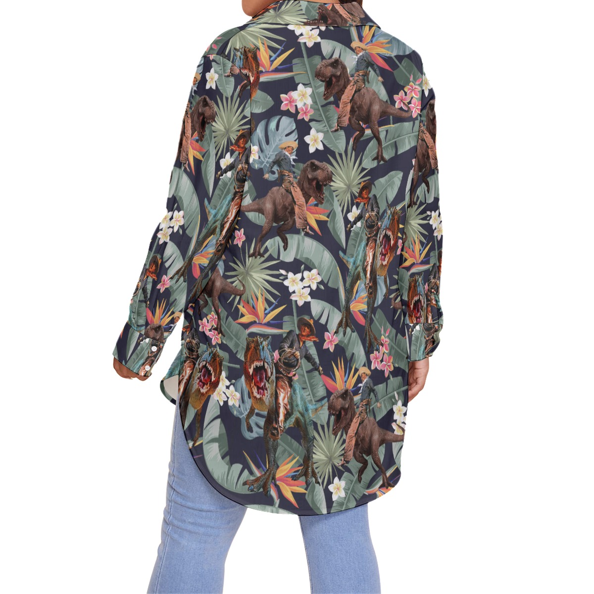 Funny Dinosaur With Cowboy Hawaiian Plus Size Shirt For Women