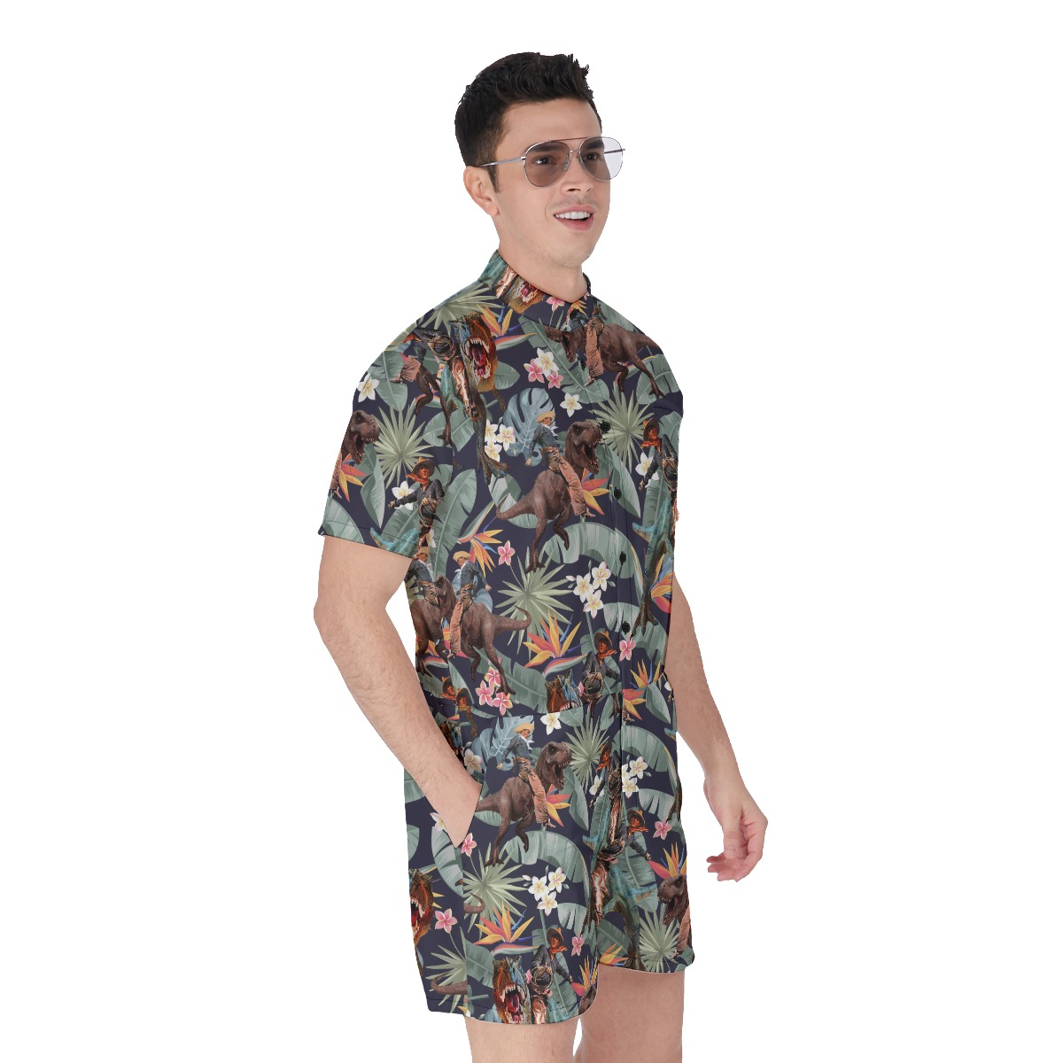 Funny Dinosaur Cowboy Tropical Hawaiian Romper For Men