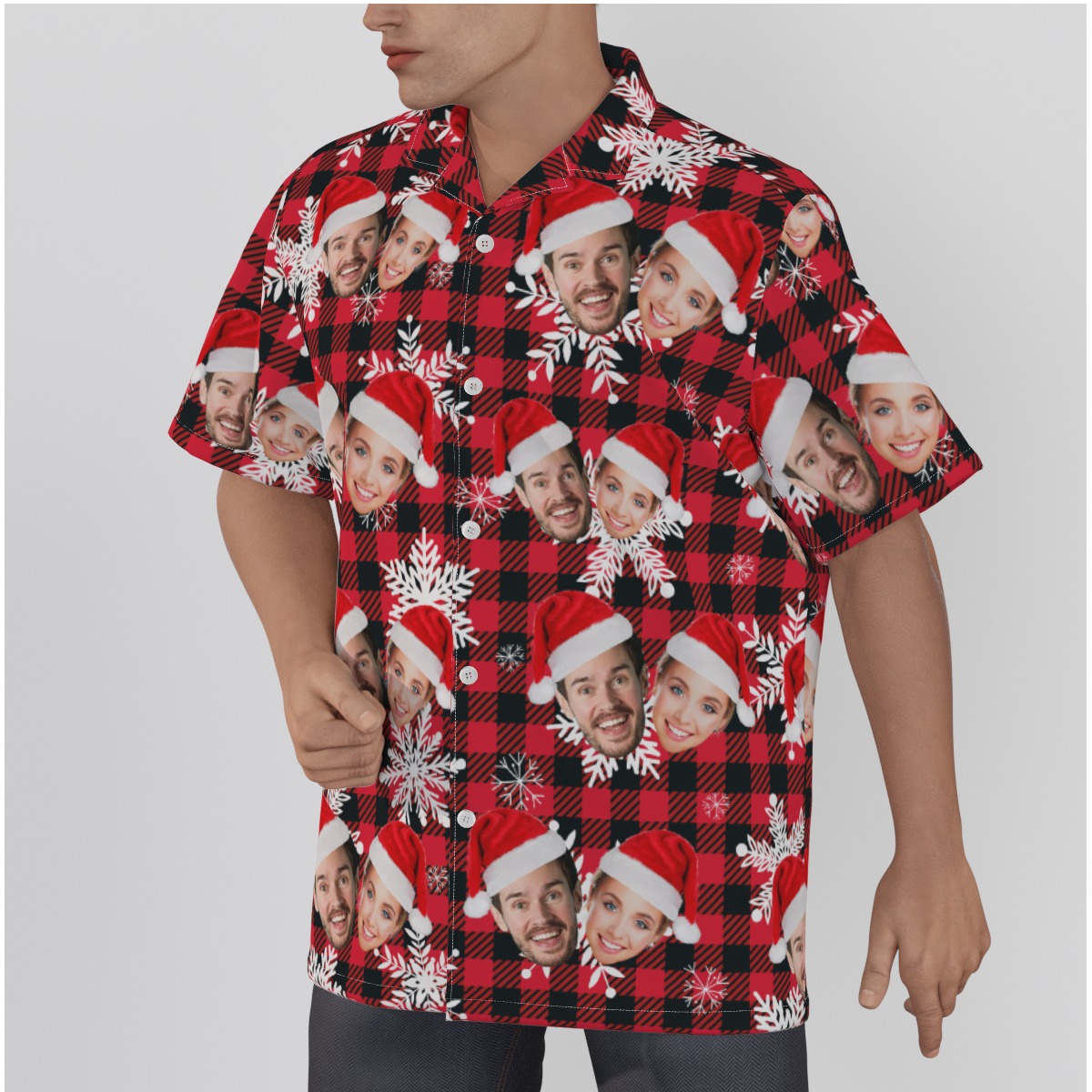 Personalized Couple Face Christmas Shirt With Christmas Hat