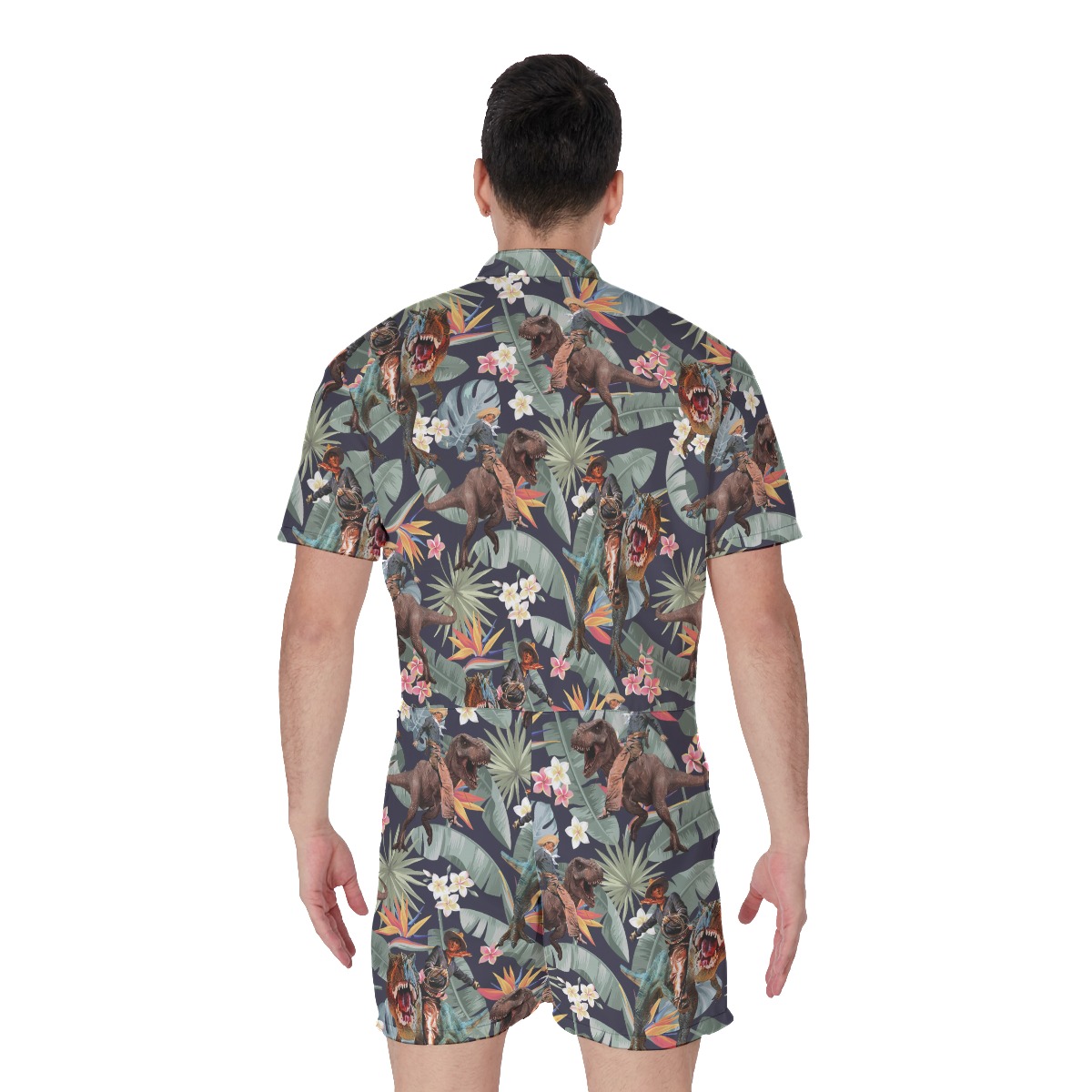 Funny Dinosaur Cowboy Tropical Hawaiian Romper For Men