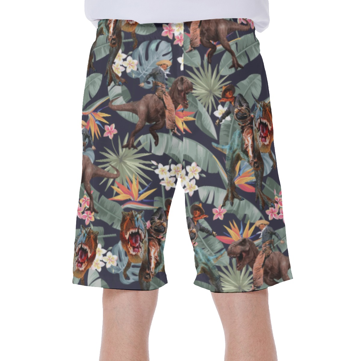Tropical Dinosaur Cowboy Hawaiian Swim Trunks For Men