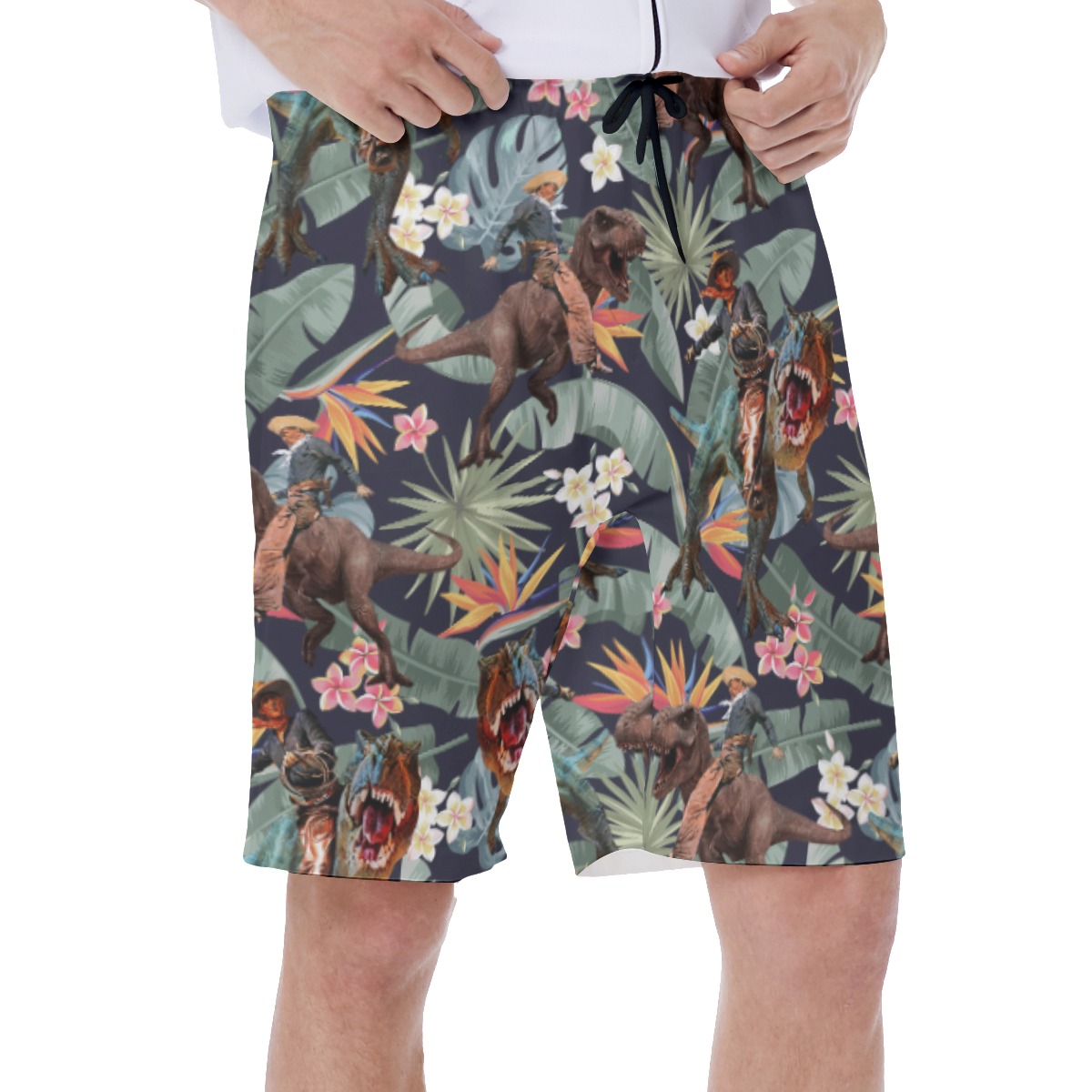Tropical Dinosaur Cowboy Hawaiian Swim Trunks For Men