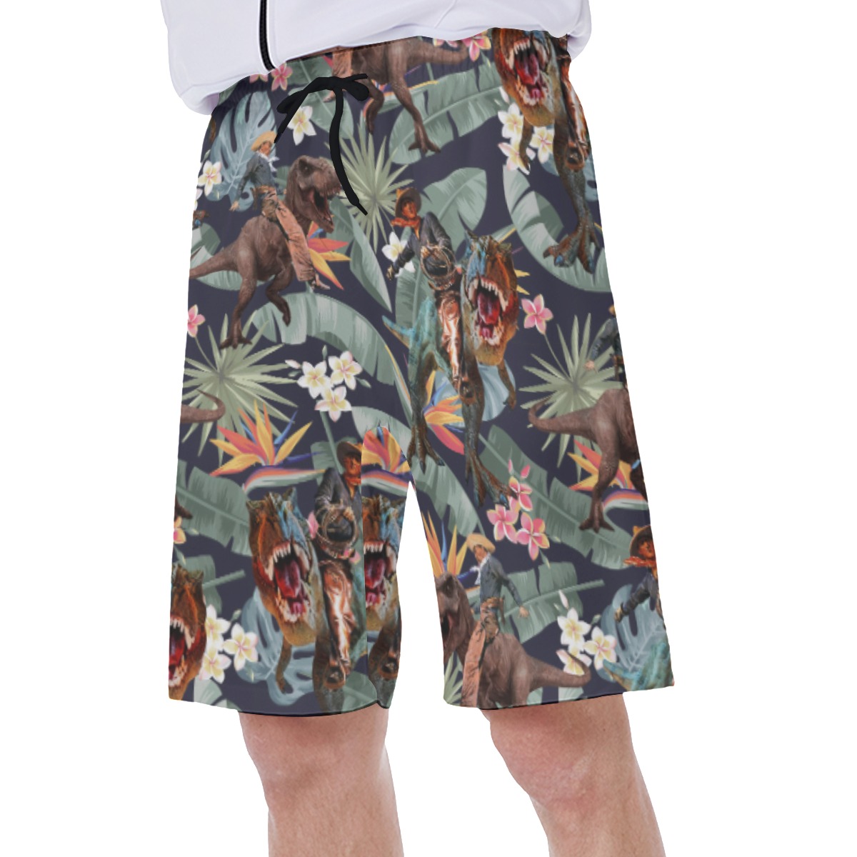 Tropical Dinosaur Cowboy Hawaiian Swim Trunks For Men