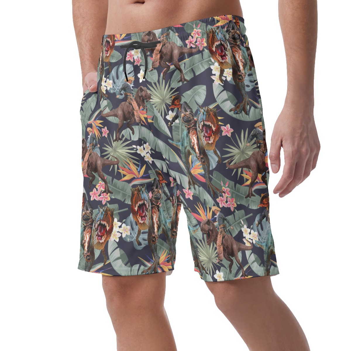 Funny Cowboy Dinosaur Tropical Hawaiian Beach Shorts For Men