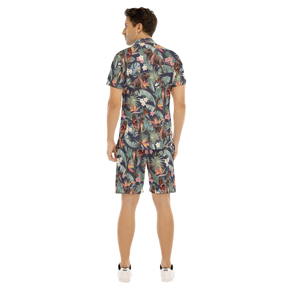 Set Dinosaur Cowboy Tropical Hawaiian Shirt And Shorts For Men