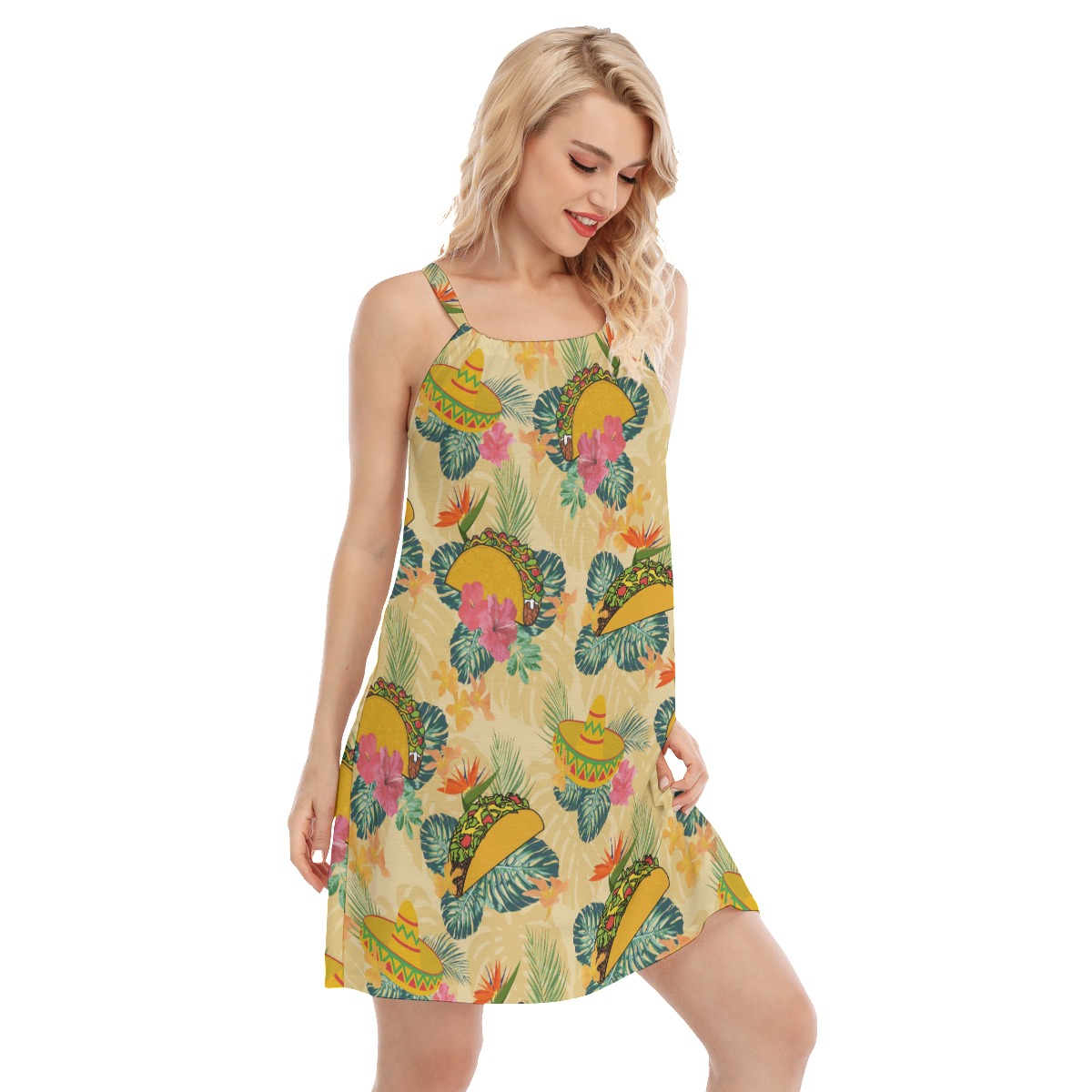 Tropical Taco Hibiscus Hawaiian Cami Dress For Women