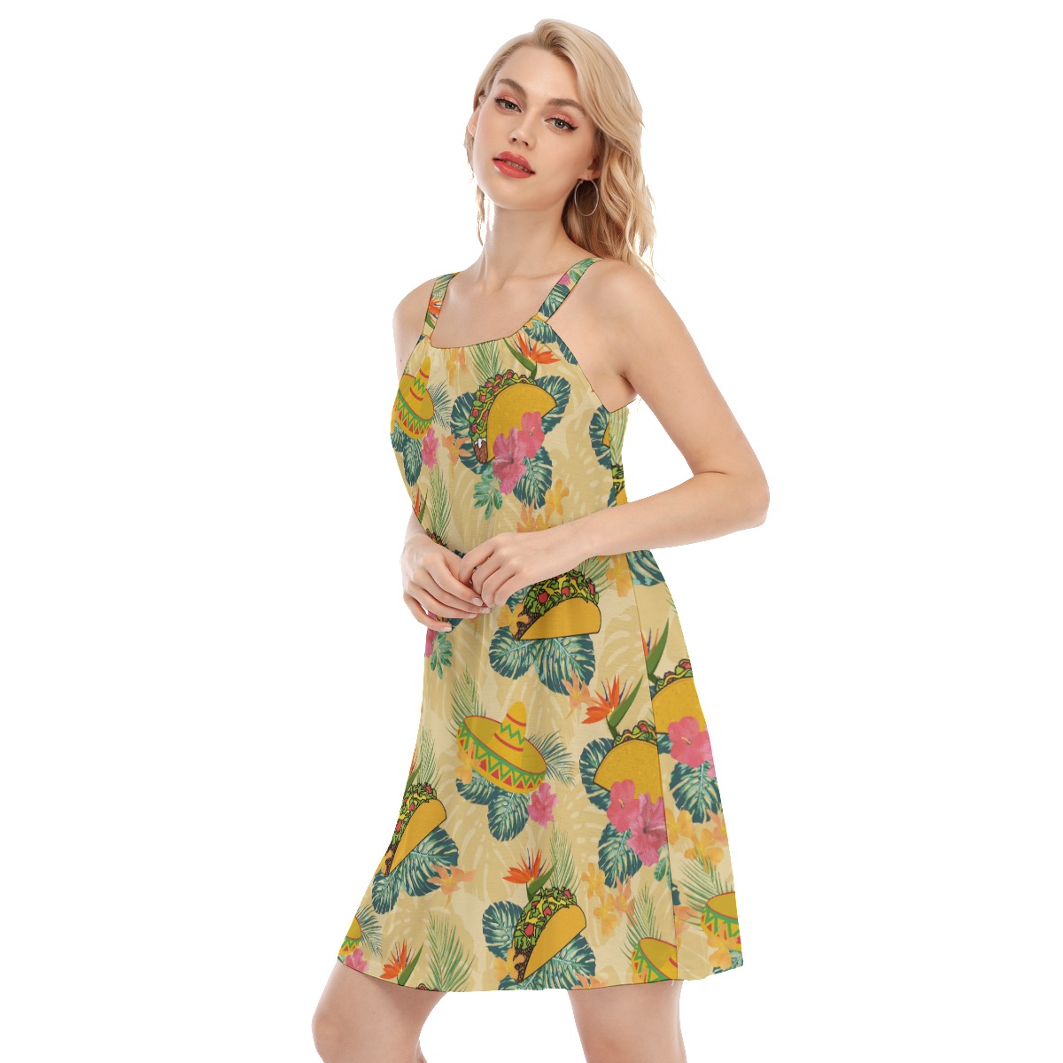 Tropical Taco Hibiscus Hawaiian Cami Dress For Women