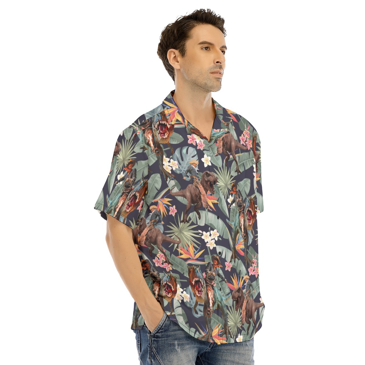 Funny Cowboy Dinosaur Tropical Hawaiian Shirt
