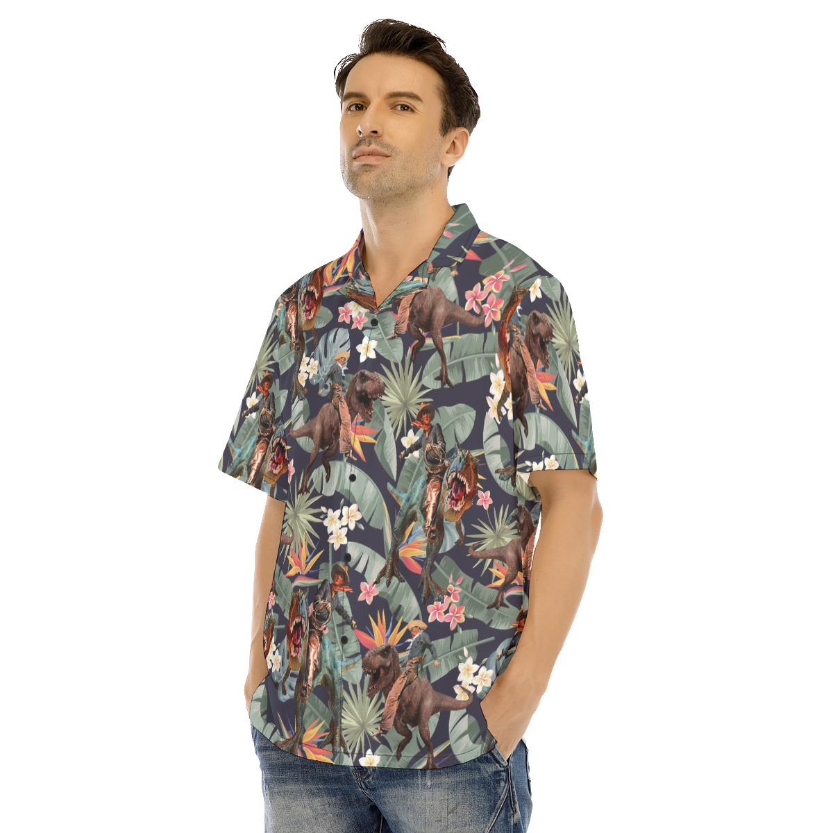 Funny Cowboy Dinosaur Tropical Hawaiian Shirt