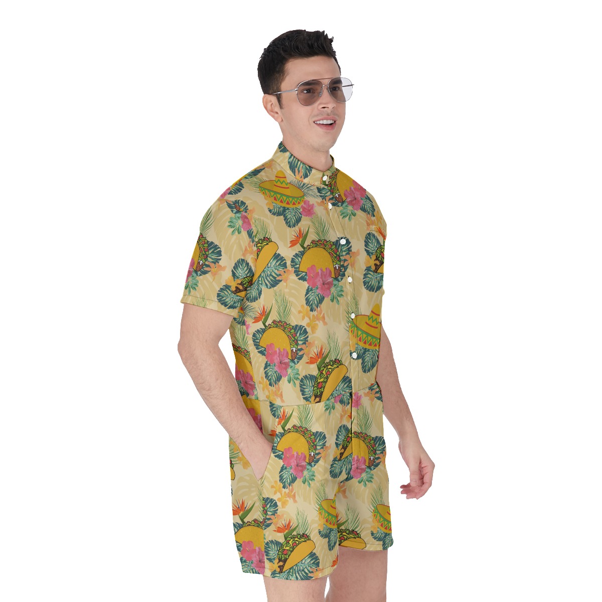 Hibiscus Taco Yellow Hawaiian Romper For Men
