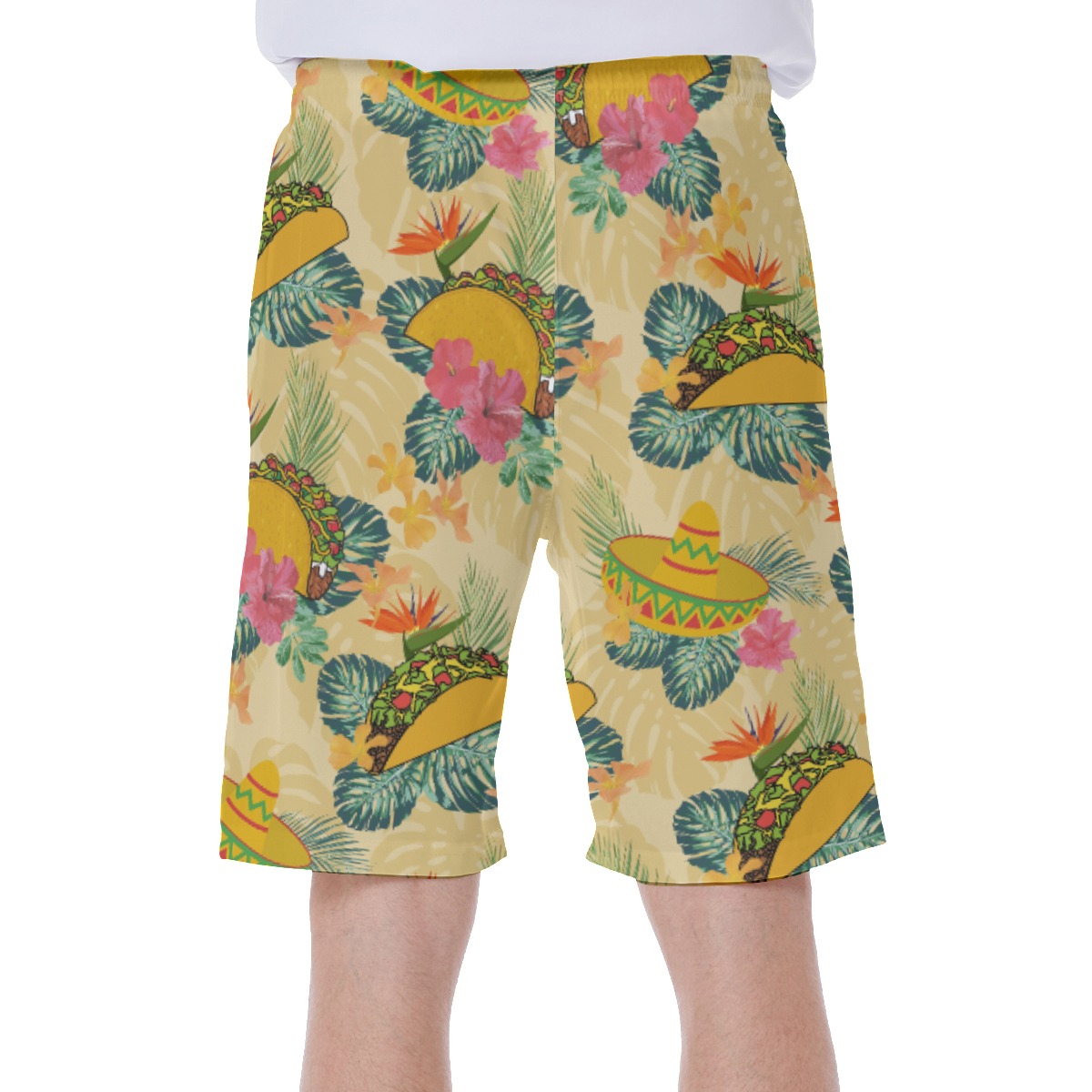 Floral Hibiscus Taco Yellow Hawaiian Swim Trunks For Men