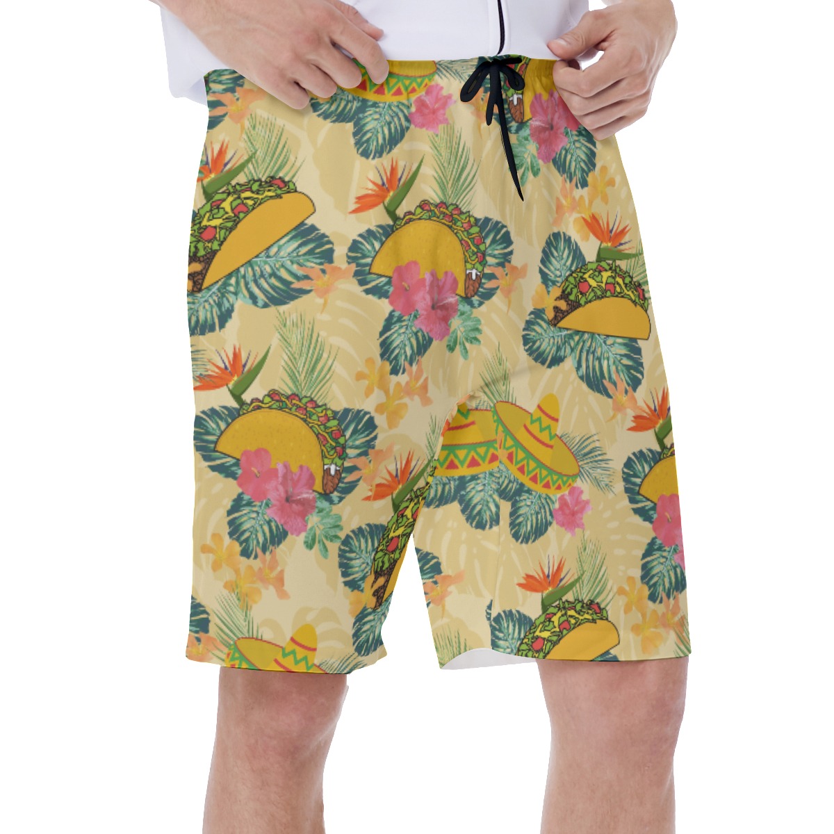 Floral Hibiscus Taco Yellow Hawaiian Swim Trunks For Men