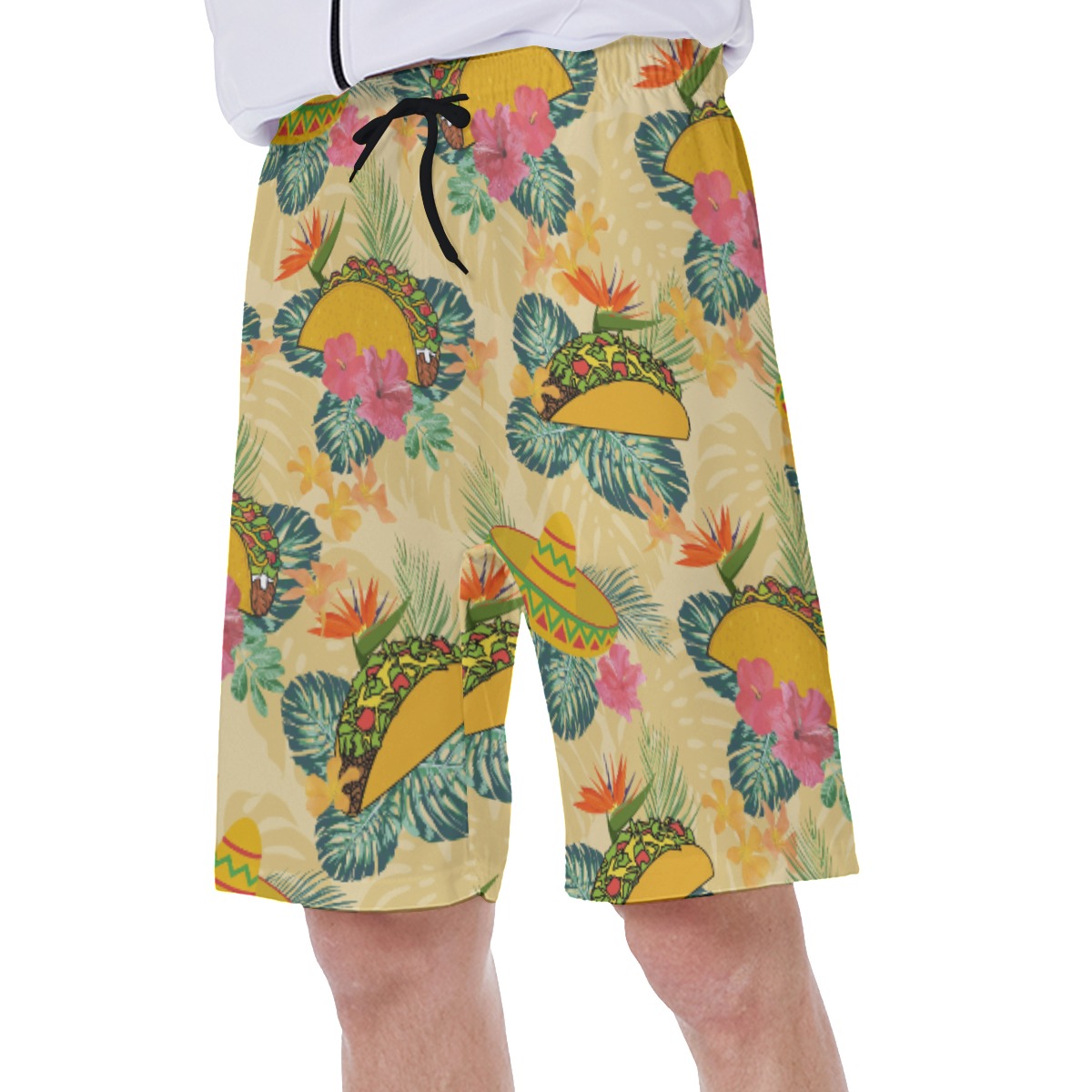 Floral Hibiscus Taco Yellow Hawaiian Swim Trunks For Men