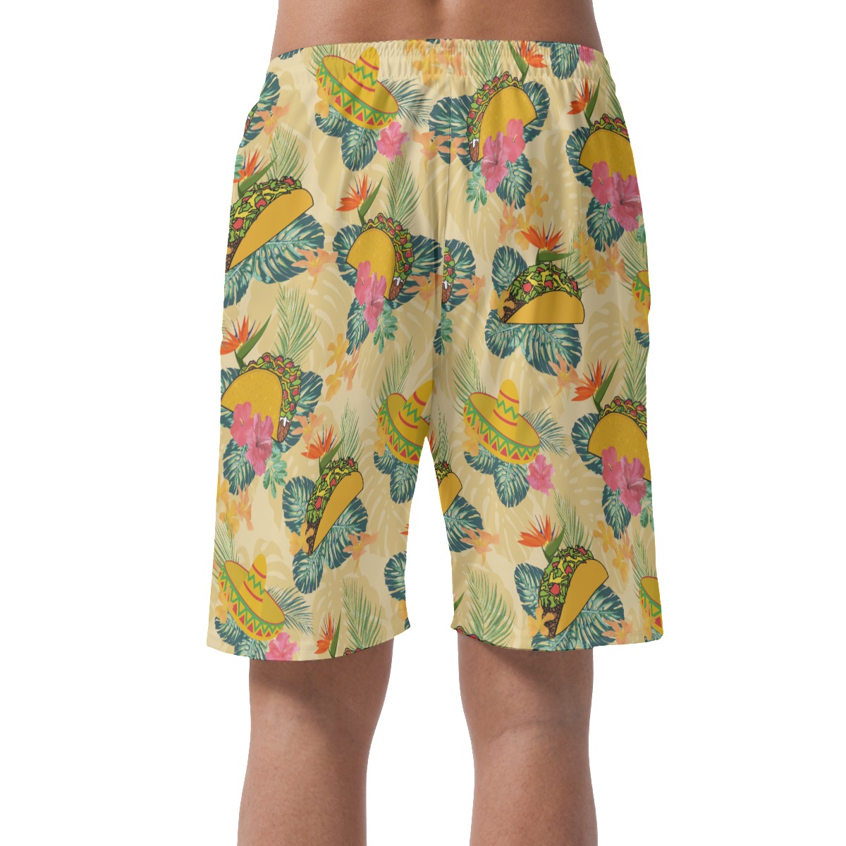 Yellow Taco Hibiscus Hawaiian Beach Shorts For Men