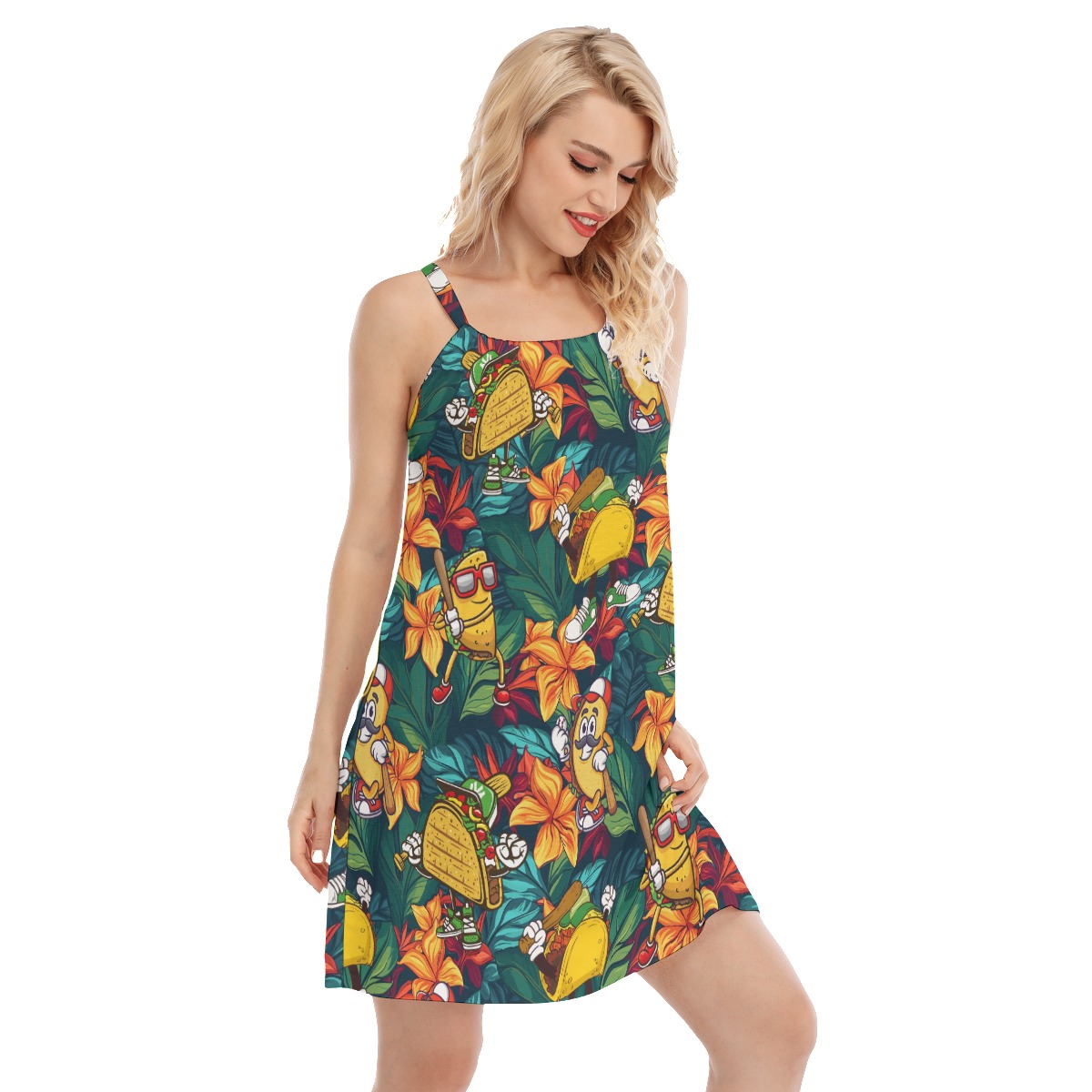 Funny Baseball Taco Floral Aloha Cami Dresses For Women
