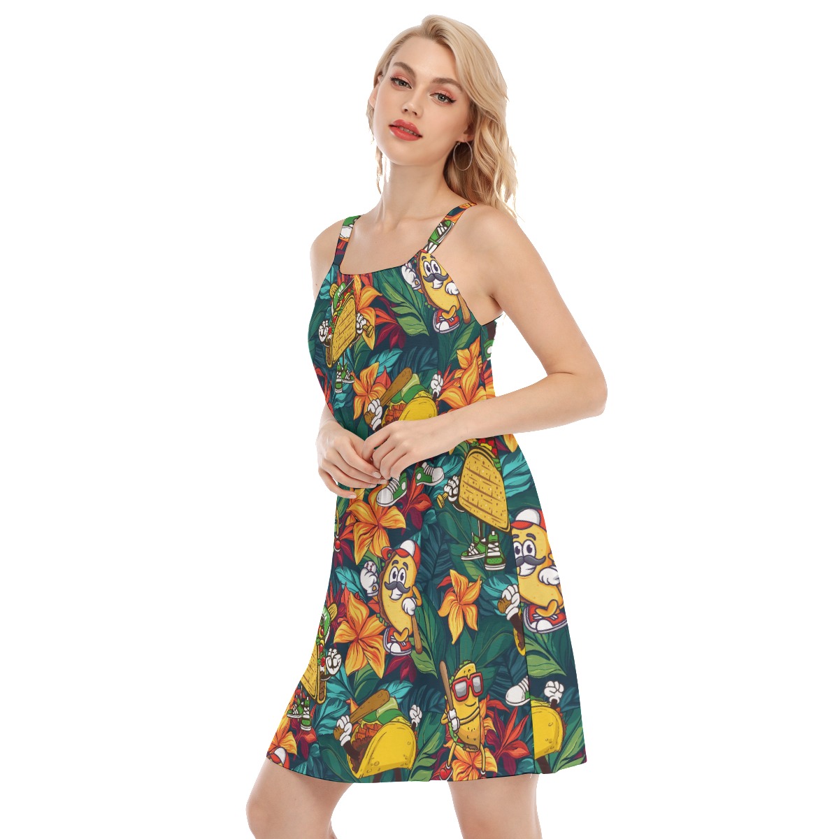 Funny Baseball Taco Floral Aloha Cami Dresses For Women