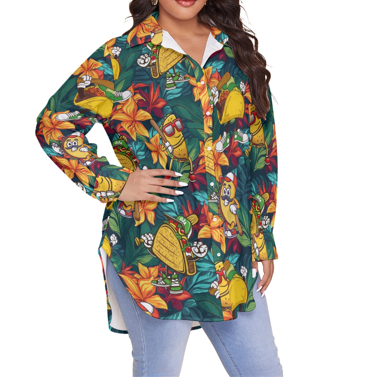 Funny Taco Baseball Floral Hawaiian Plus Size Shirt For Women