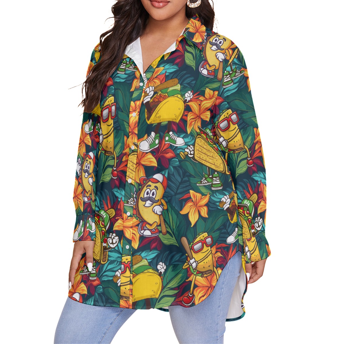 Funny Taco Baseball Floral Hawaiian Plus Size Shirt For Women