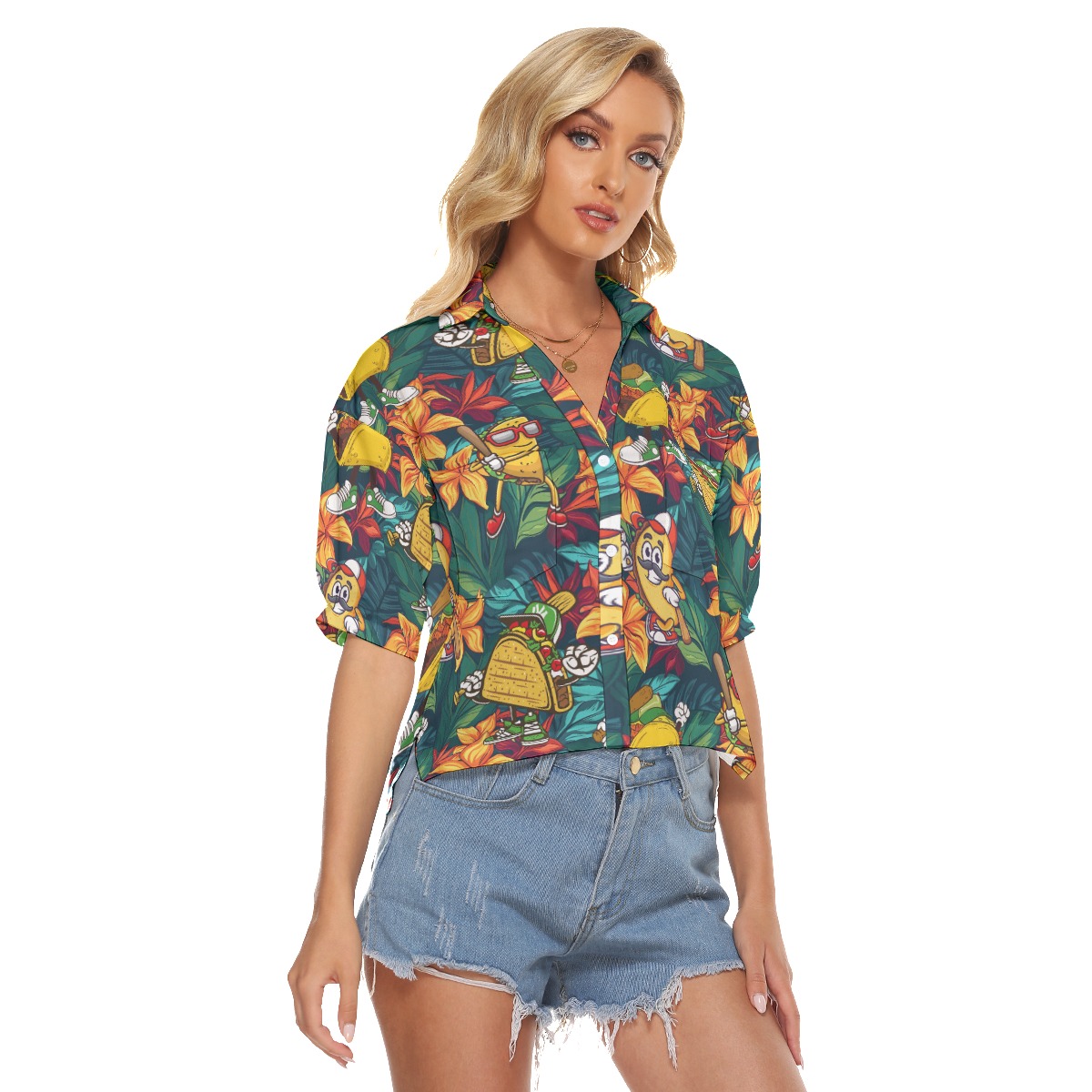 Floral Baseball Taco Funny Aloha Crop Top Shirt For Women