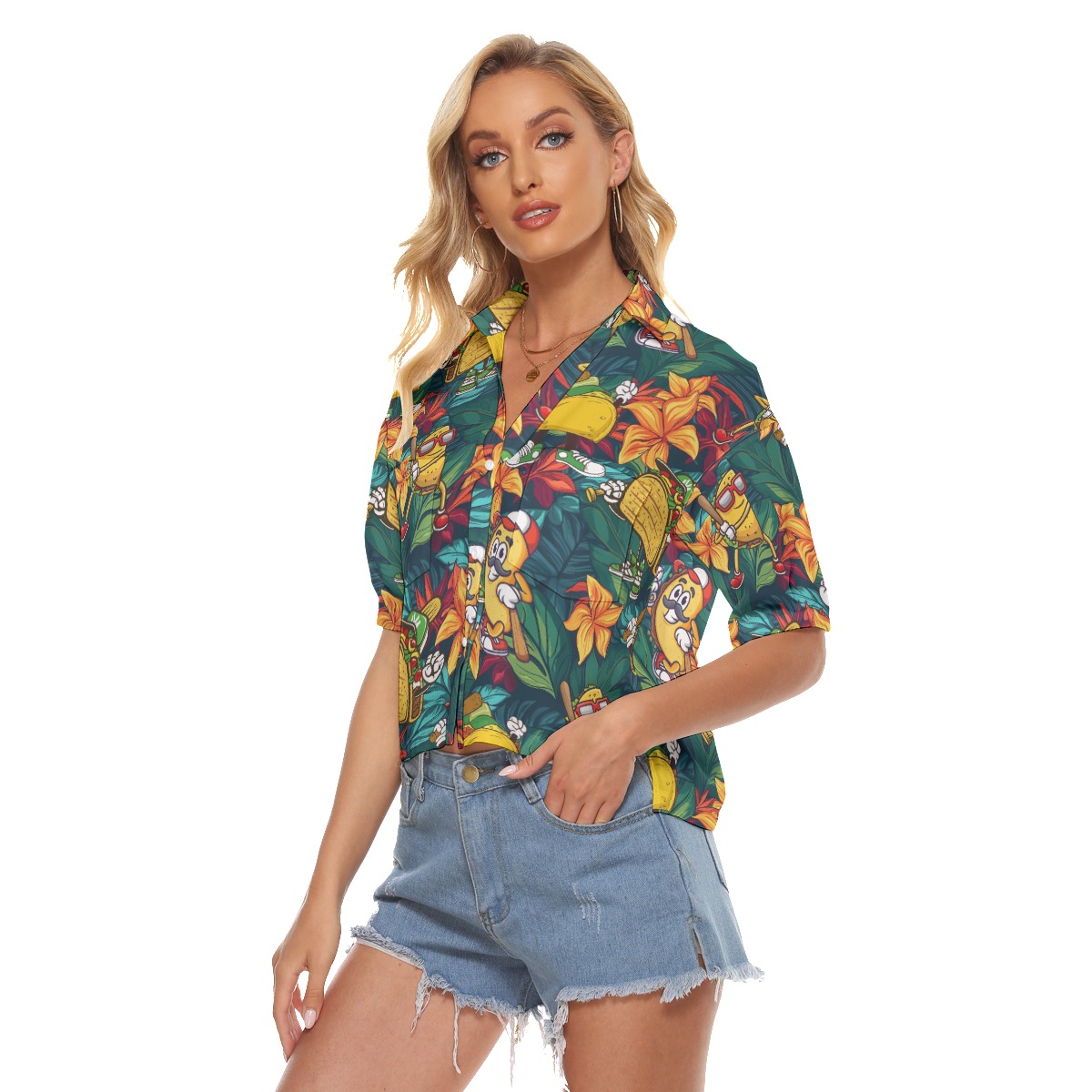 Floral Baseball Taco Funny Aloha Crop Top Shirt For Women