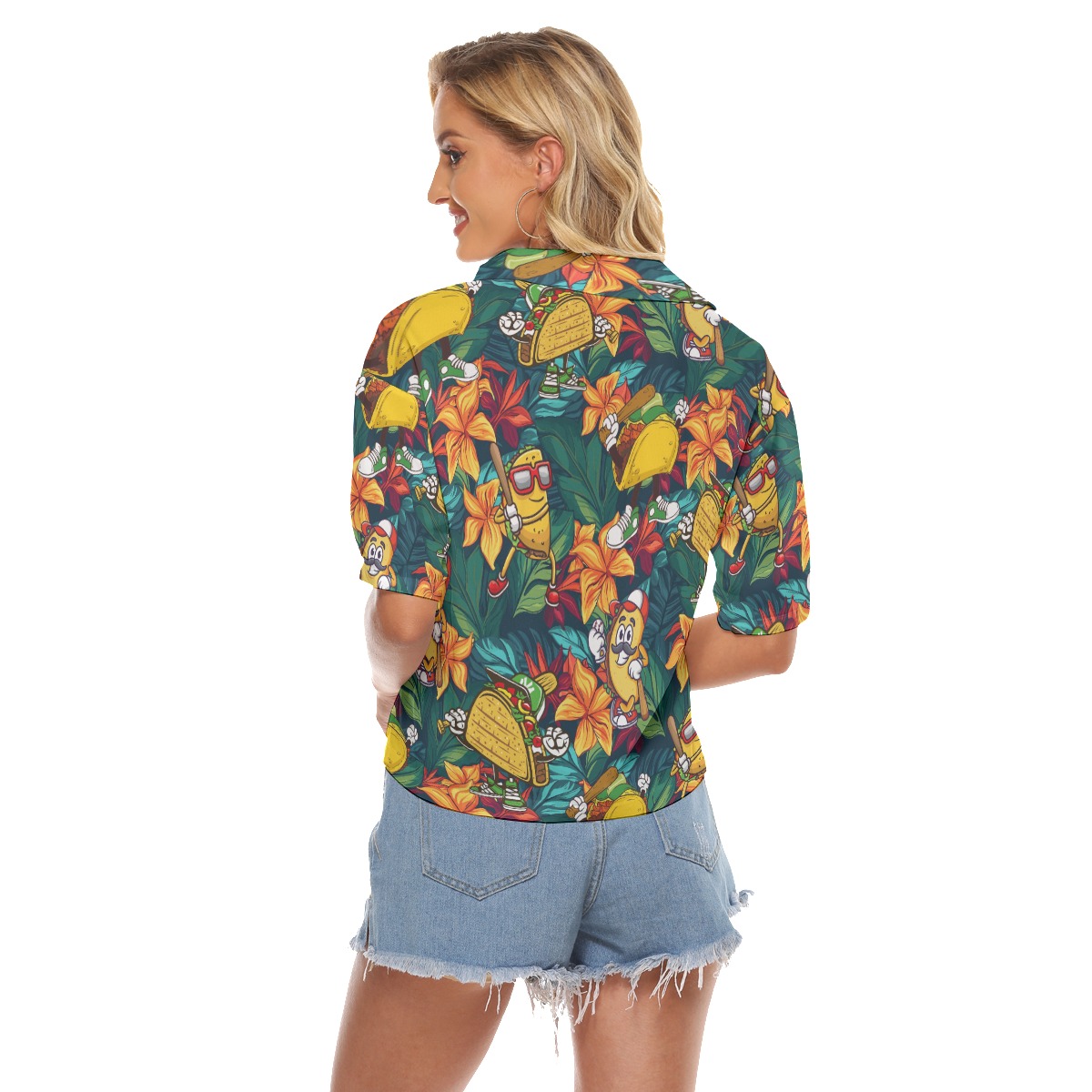 Floral Baseball Taco Funny Aloha Crop Top Shirt For Women