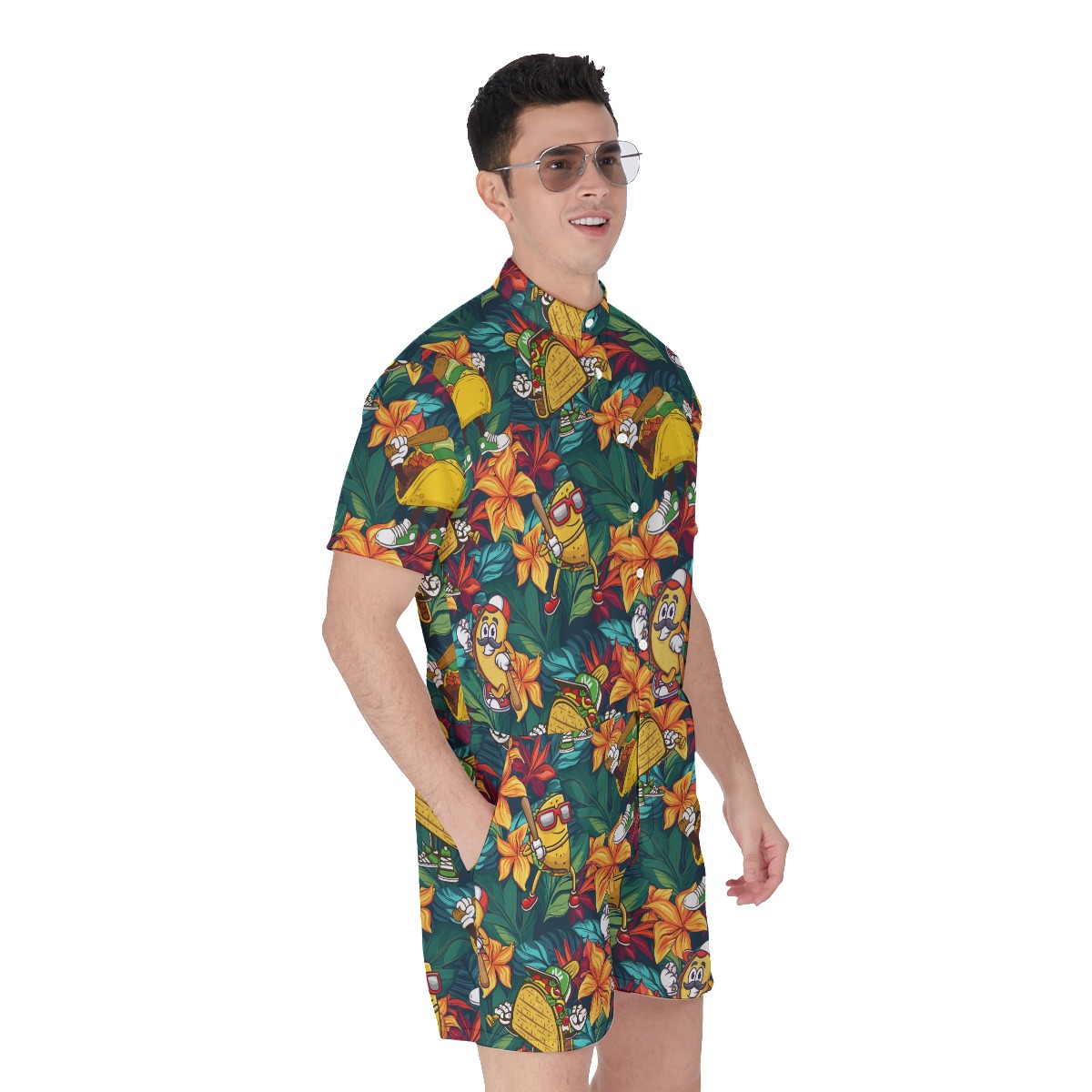 Funny Taco Baseball Floral Men's Hawaiian Romper