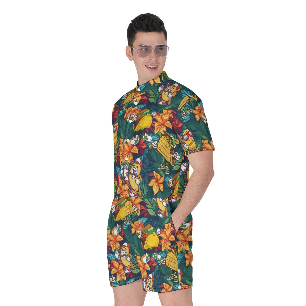 Funny Taco Baseball Floral Men's Hawaiian Romper
