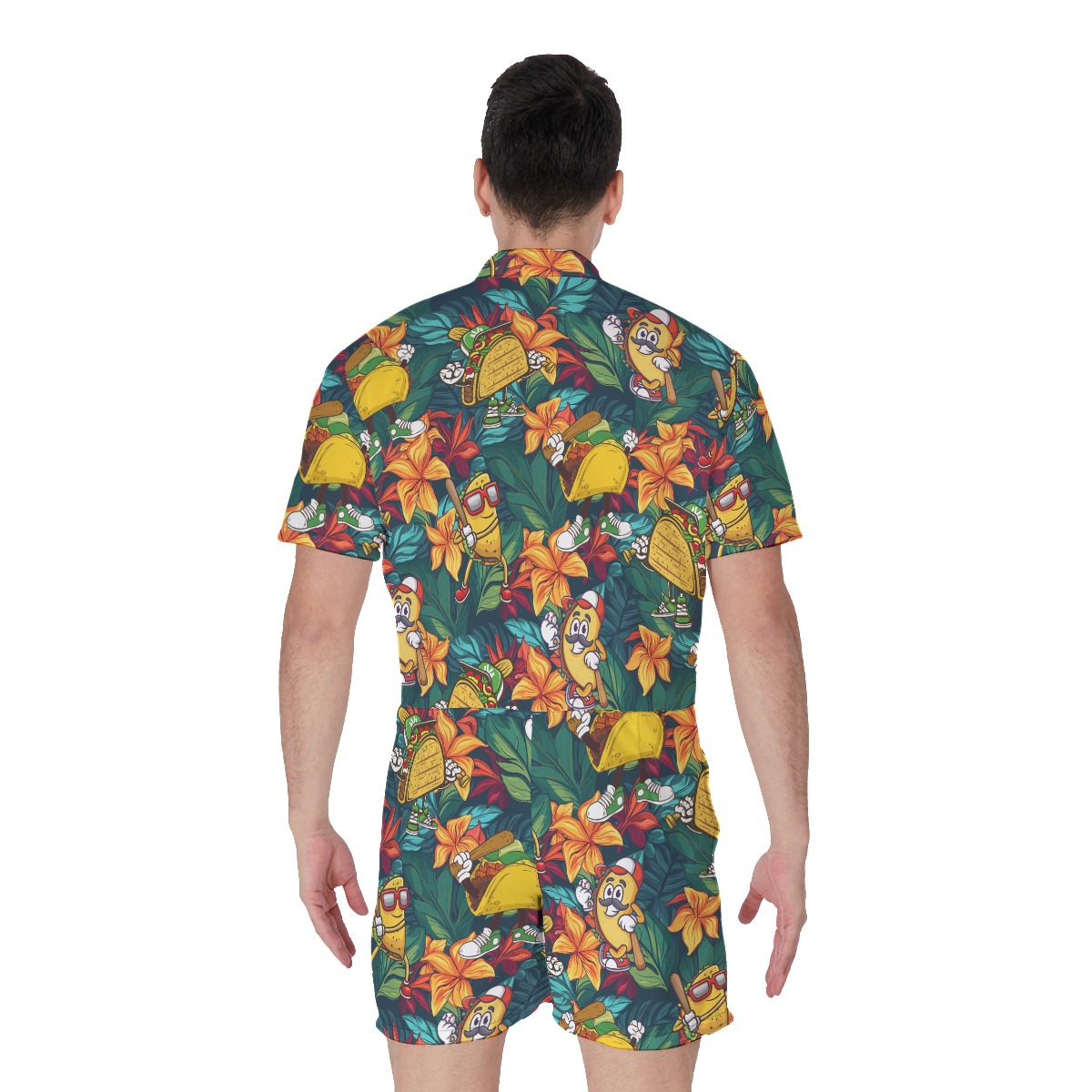 Funny Taco Baseball Floral Men's Hawaiian Romper